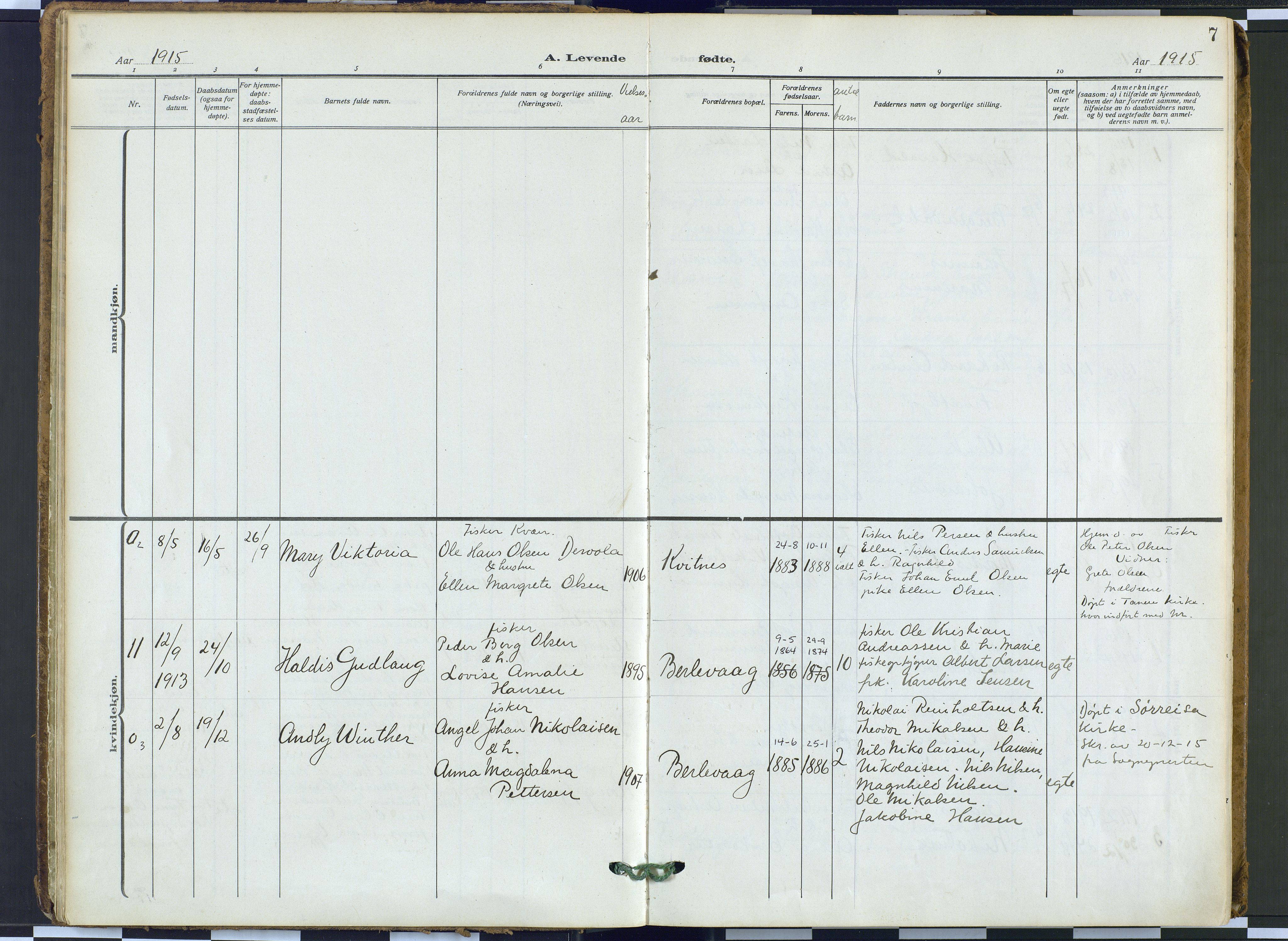 Tana sokneprestkontor, AV/SATØ-S-1334/H/Ha: Parish register (official) no. 9, 1914-1930, p. 7