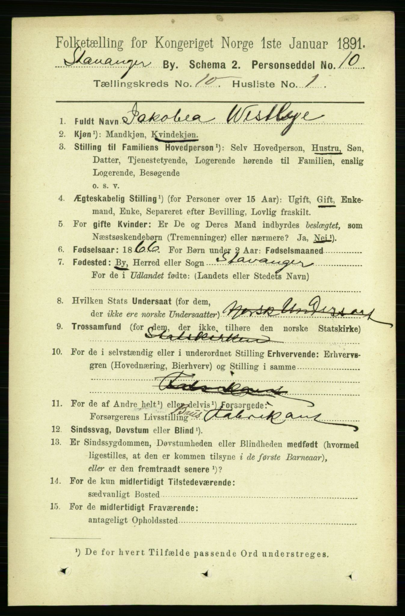 RA, 1891 census for 1103 Stavanger, 1891, p. 13719