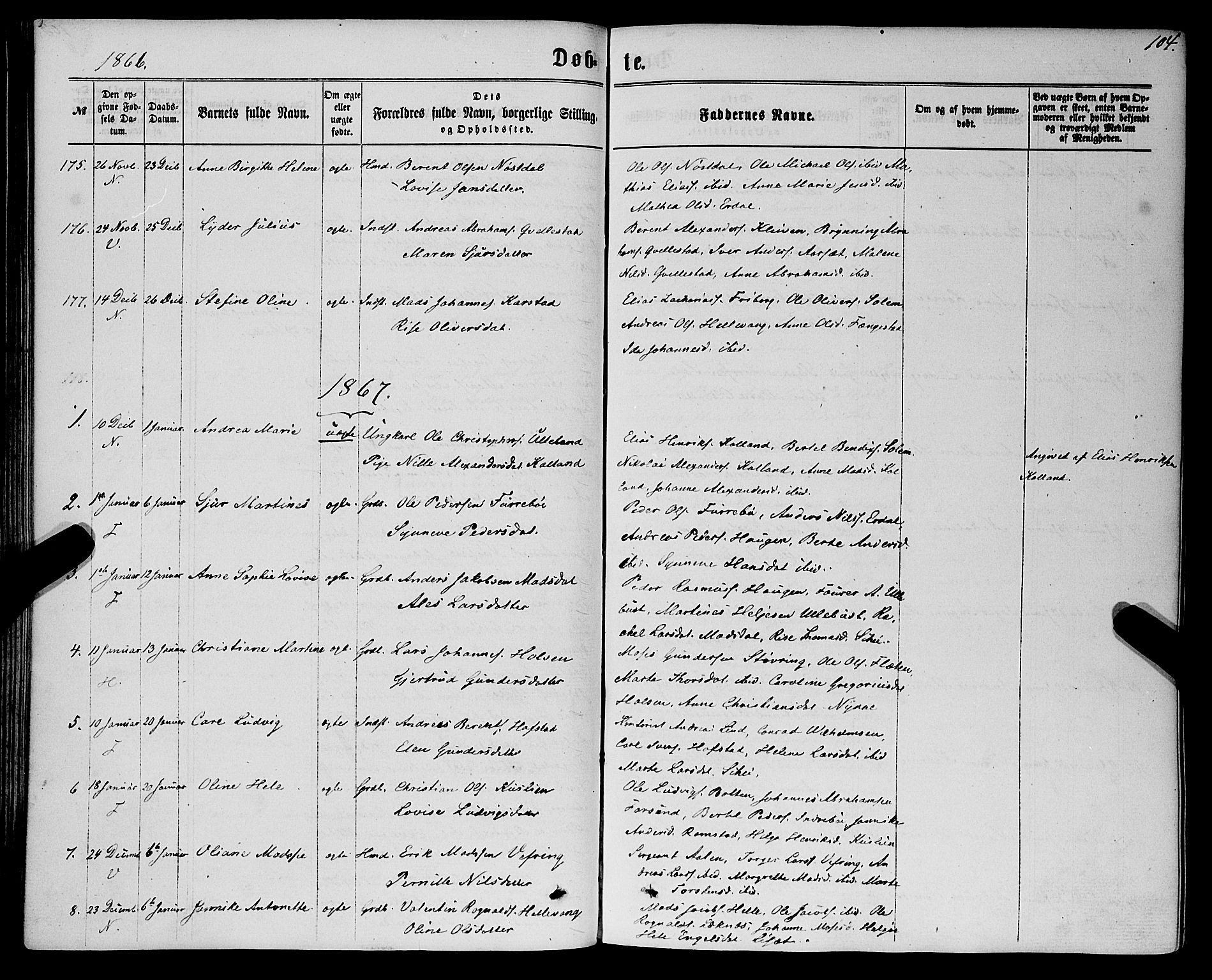 Førde sokneprestembete, AV/SAB-A-79901/H/Haa/Haaa/L0009: Parish register (official) no. A 9, 1861-1877, p. 104