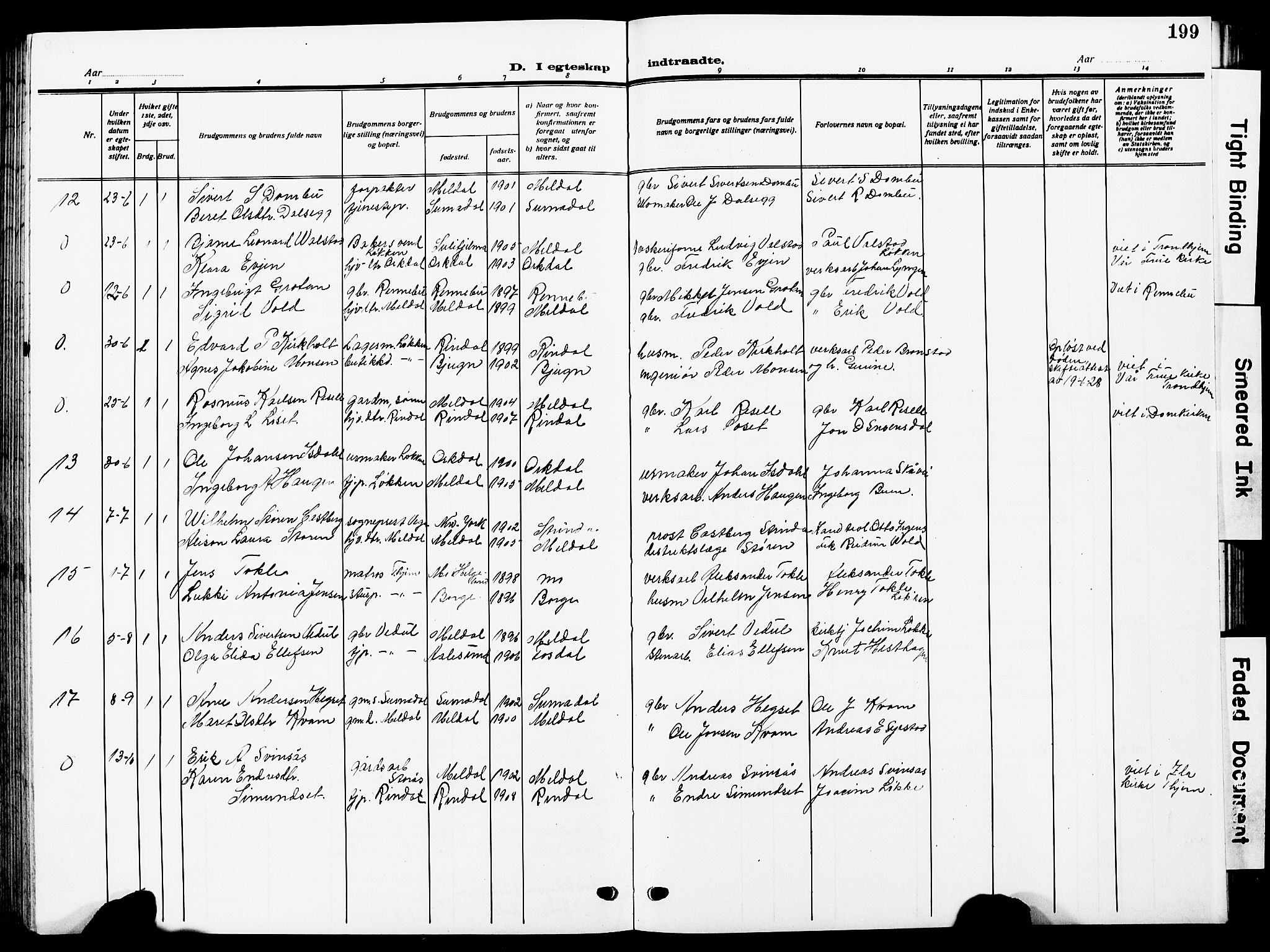 Ministerialprotokoller, klokkerbøker og fødselsregistre - Sør-Trøndelag, SAT/A-1456/672/L0865: Parish register (copy) no. 672C04, 1914-1928, p. 199