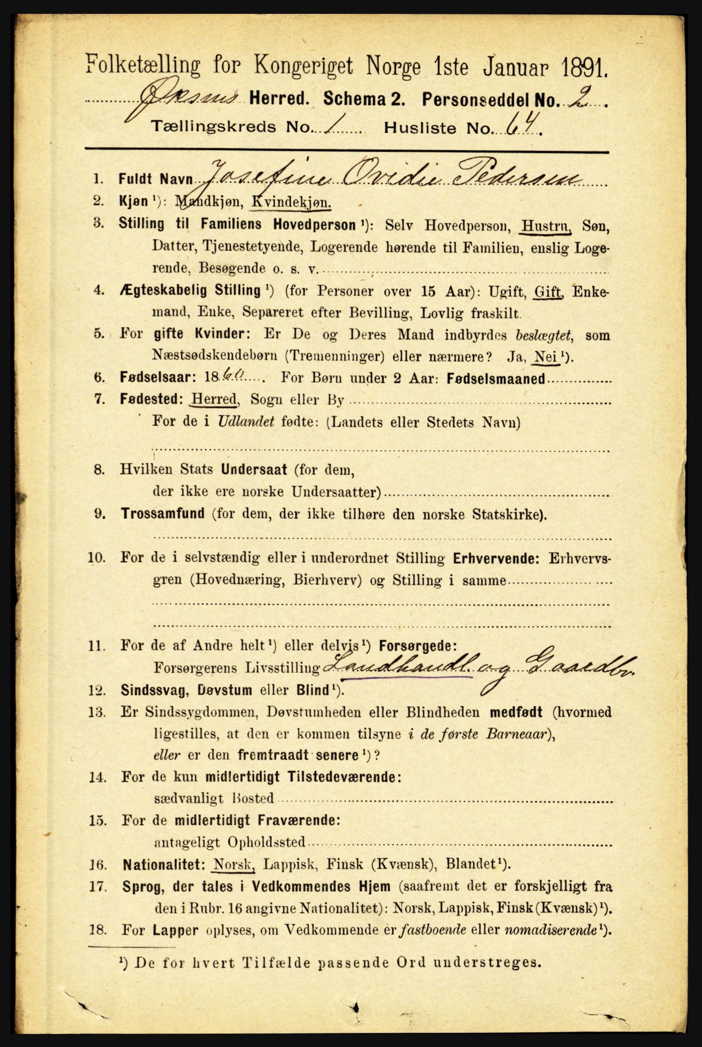 RA, 1891 census for 1868 Øksnes, 1891, p. 581