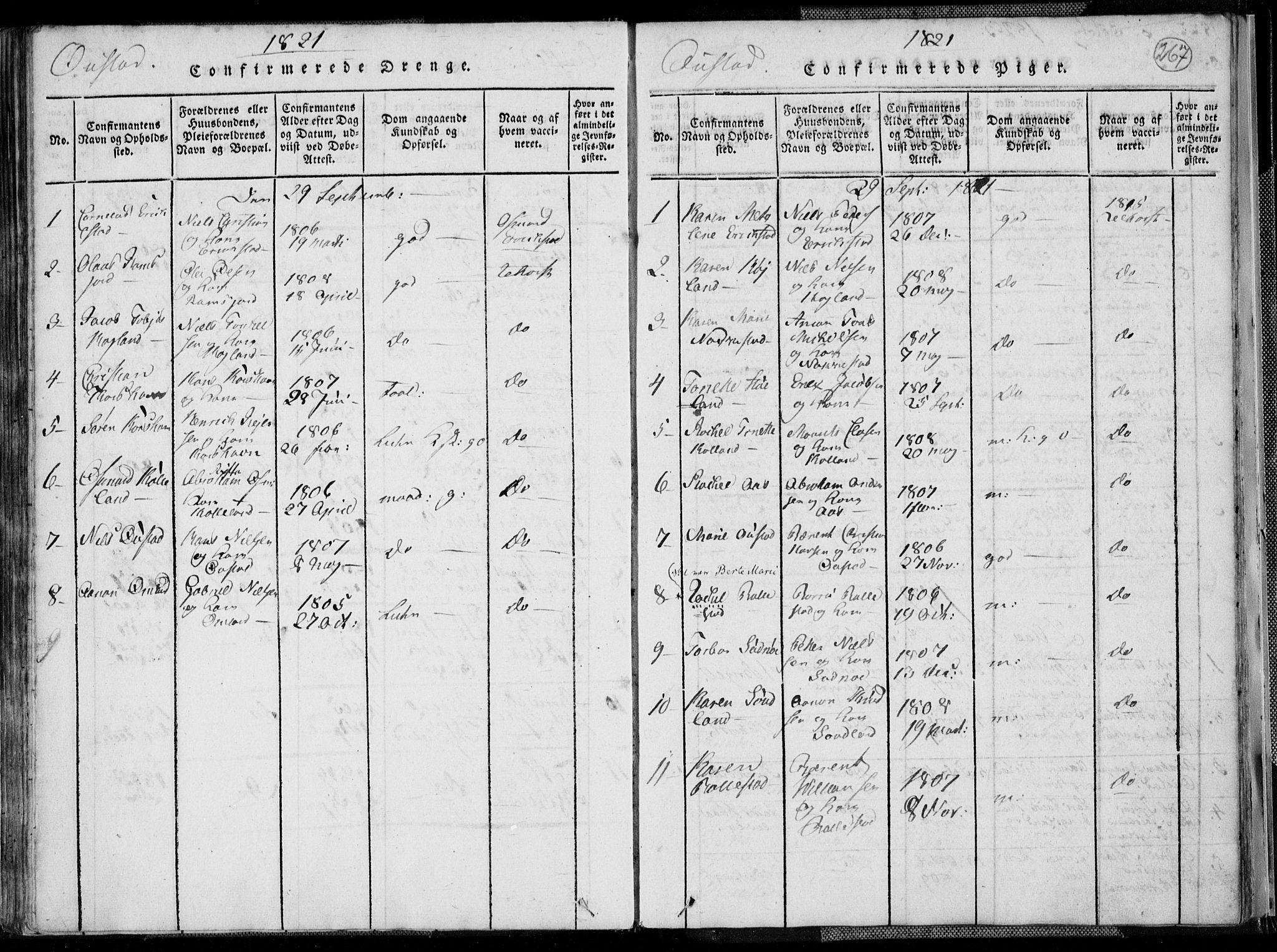 Lyngdal sokneprestkontor, AV/SAK-1111-0029/F/Fa/Fac/L0006: Parish register (official) no. A 6, 1815-1825, p. 267