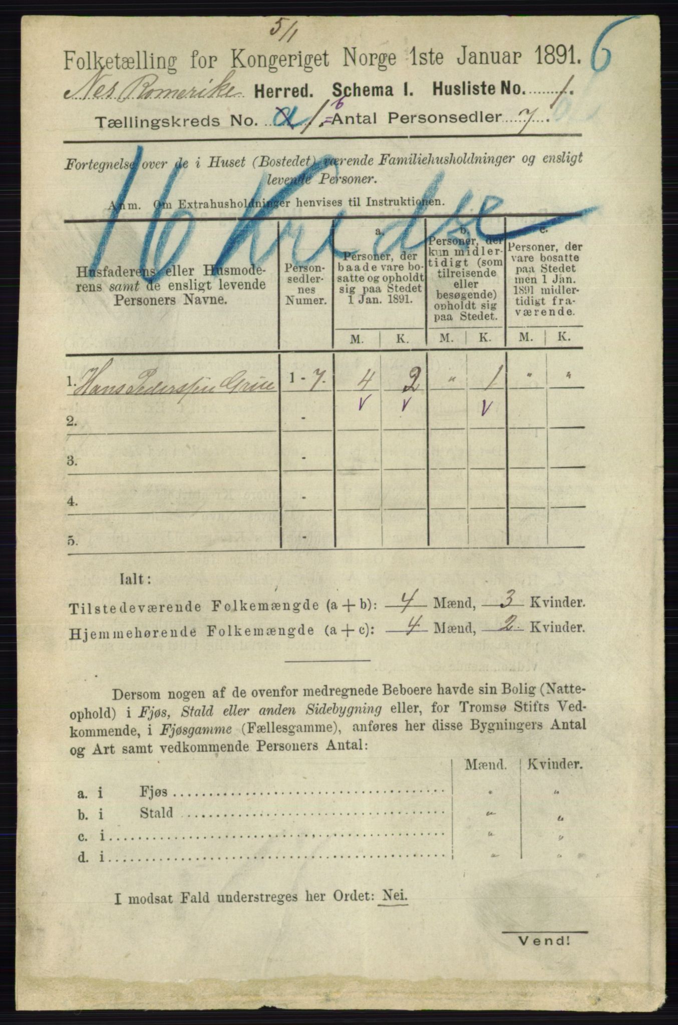 RA, 1891 census for 0236 Nes, 1891, p. 690