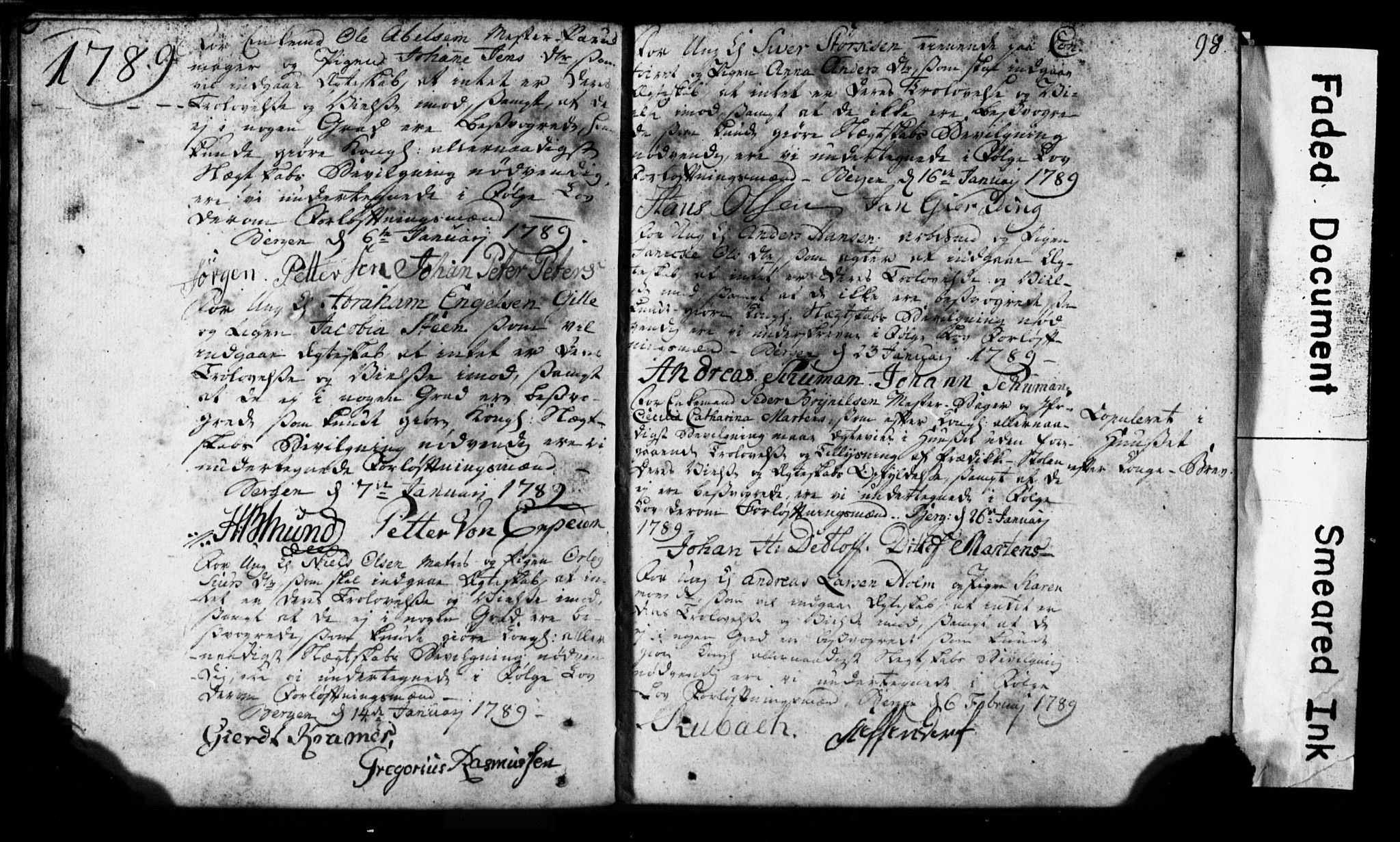 Korskirken sokneprestembete, SAB/A-76101: Best man's statements no. II.5.1, 1776-1816, p. 98