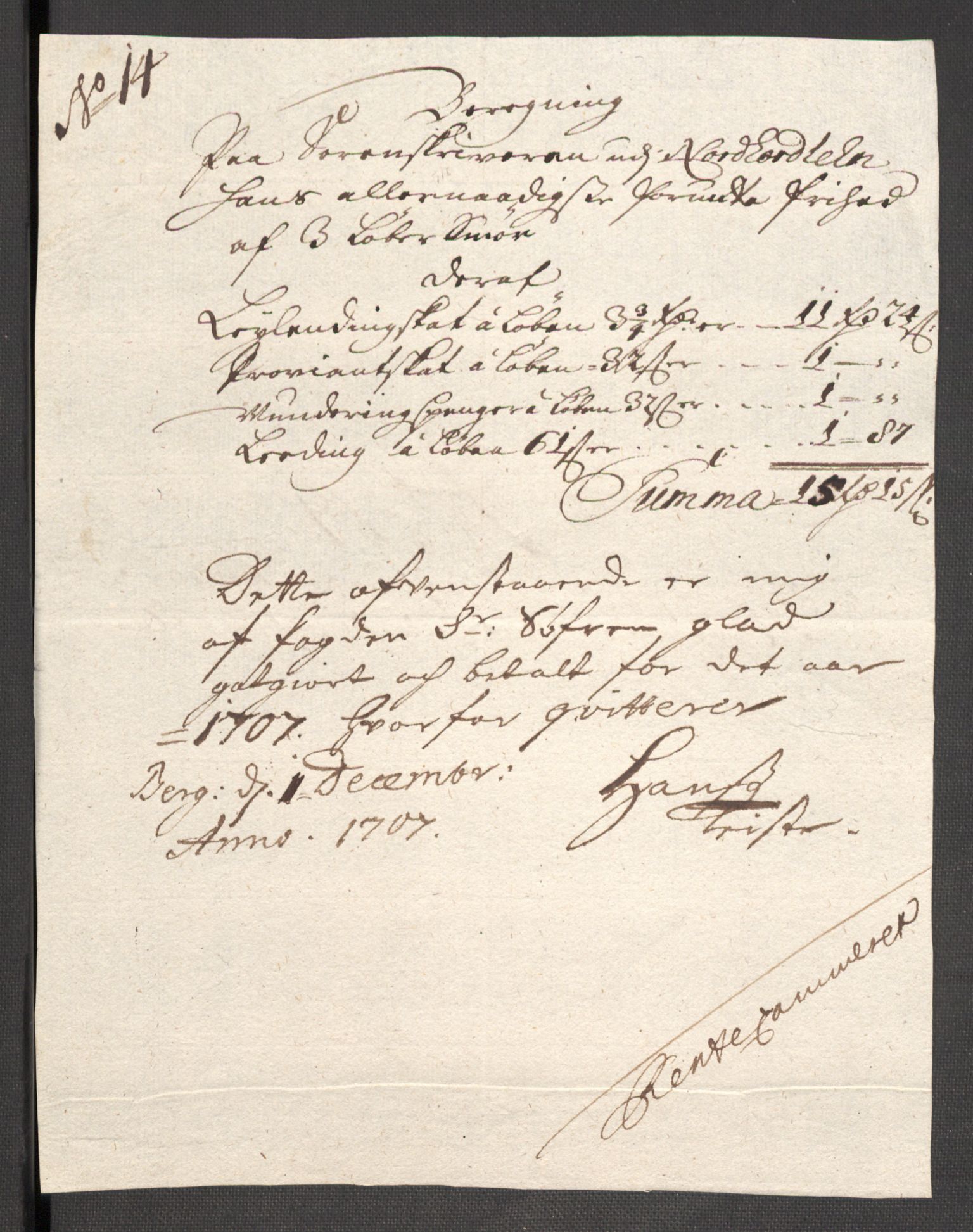 Rentekammeret inntil 1814, Reviderte regnskaper, Fogderegnskap, RA/EA-4092/R51/L3188: Fogderegnskap Nordhordland og Voss, 1706-1707, p. 134