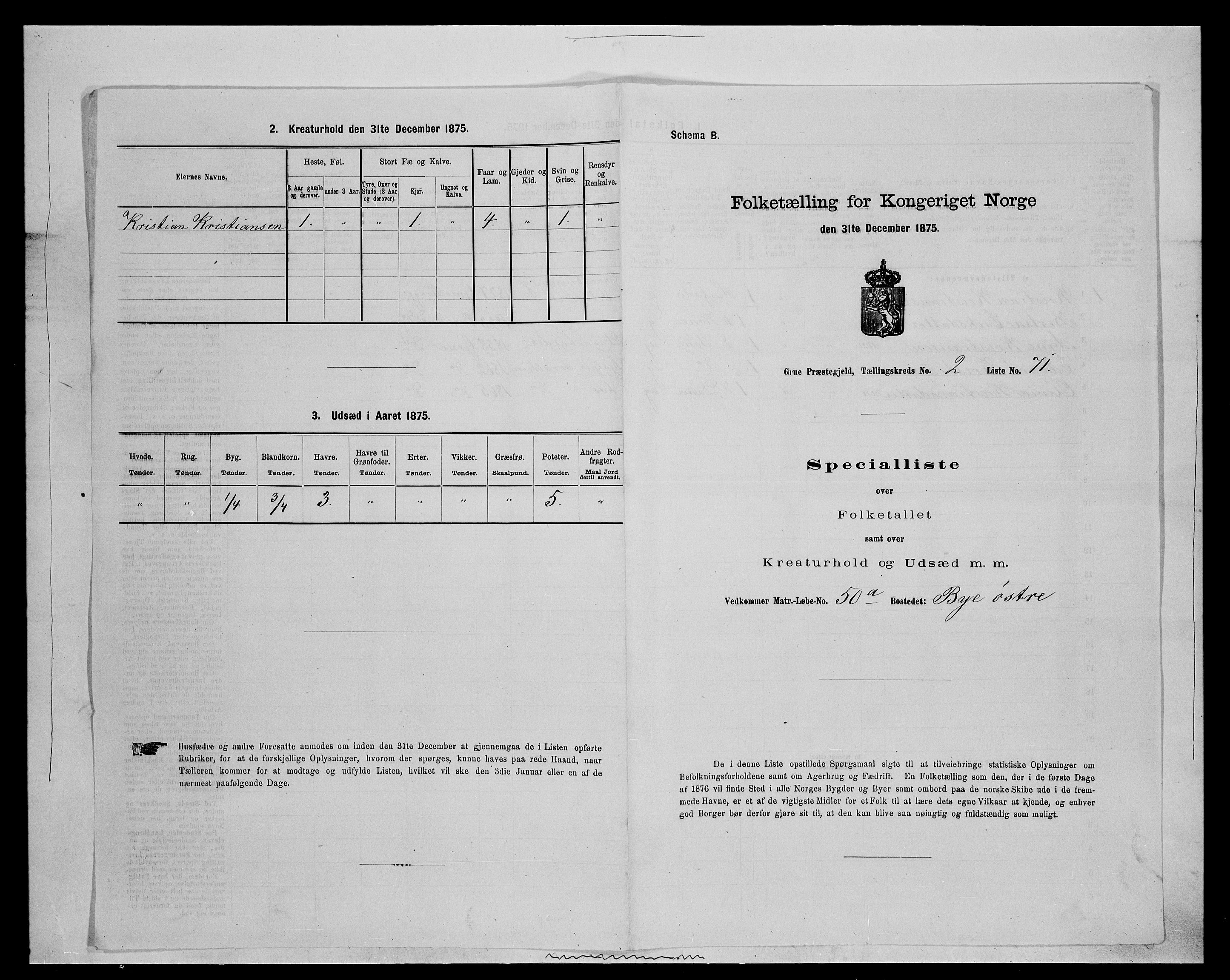 SAH, 1875 census for 0423P Grue, 1875, p. 516