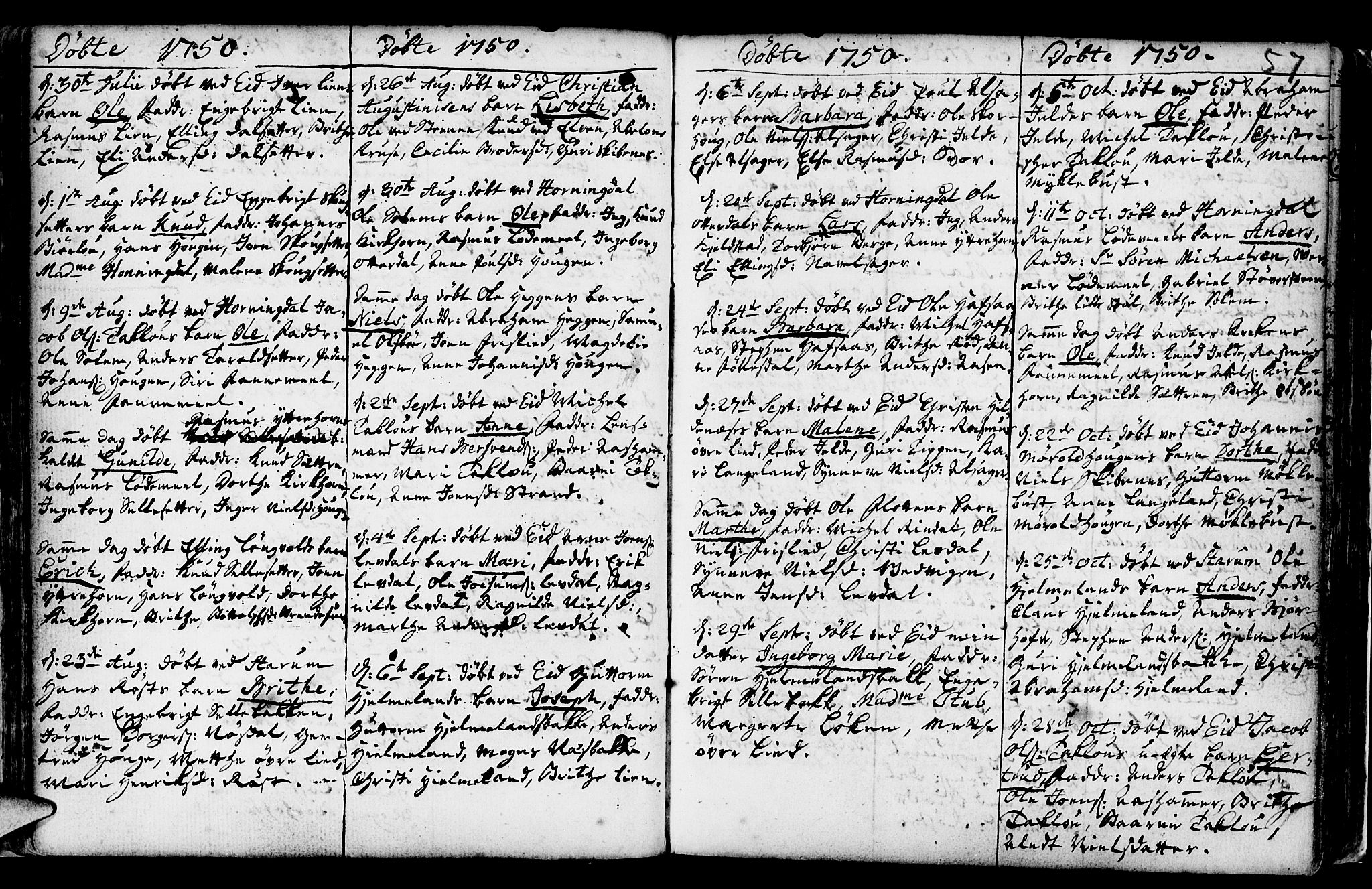 Eid sokneprestembete, AV/SAB-A-82301/H/Haa/Haaa/L0002: Parish register (official) no. A 2, 1741-1769, p. 57