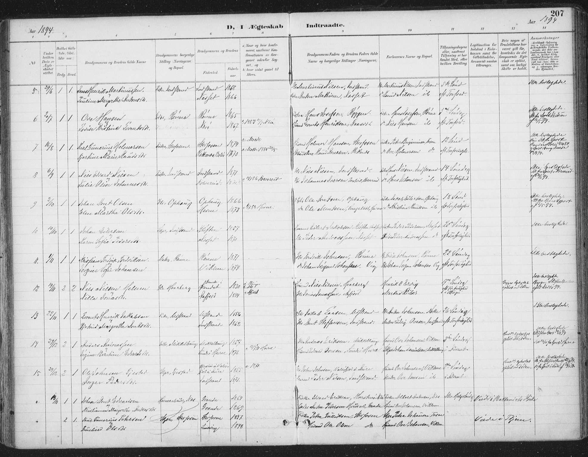 Ministerialprotokoller, klokkerbøker og fødselsregistre - Sør-Trøndelag, AV/SAT-A-1456/659/L0743: Parish register (official) no. 659A13, 1893-1910, p. 207