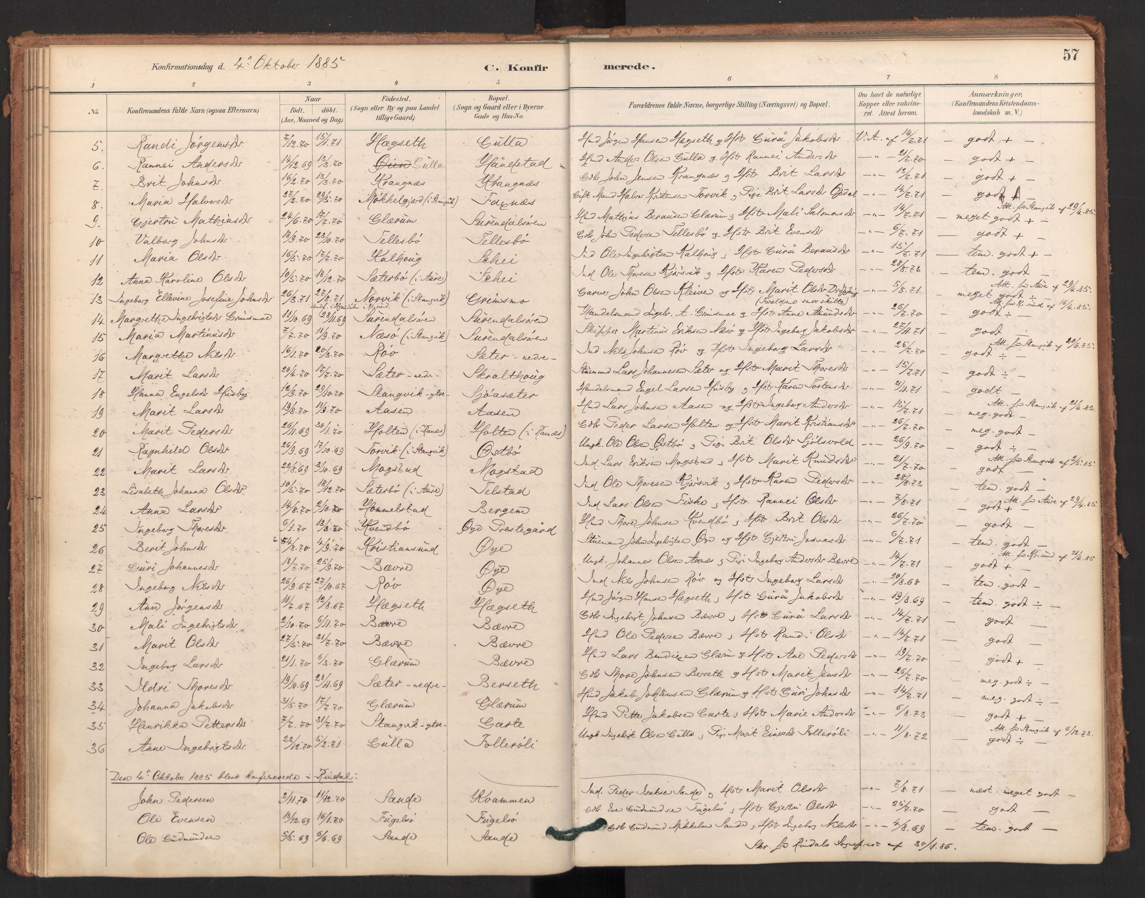 Ministerialprotokoller, klokkerbøker og fødselsregistre - Møre og Romsdal, AV/SAT-A-1454/596/L1056: Parish register (official) no. 596A01, 1885-1900, p. 57