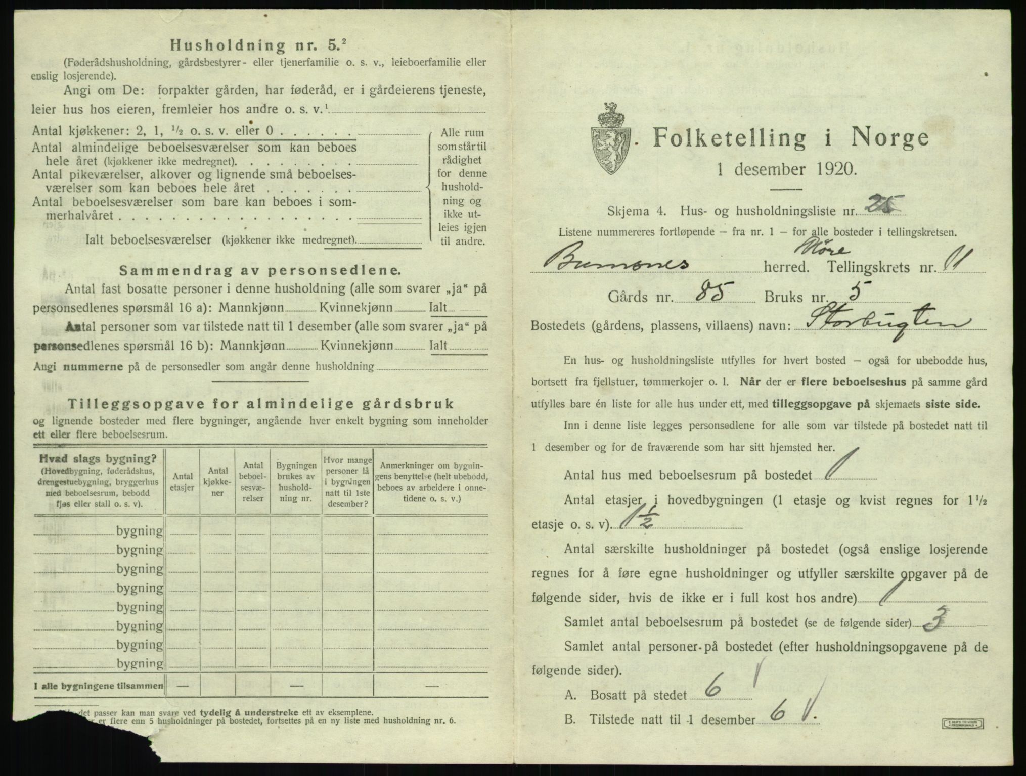 SAT, 1920 census for Bremsnes, 1920, p. 1331