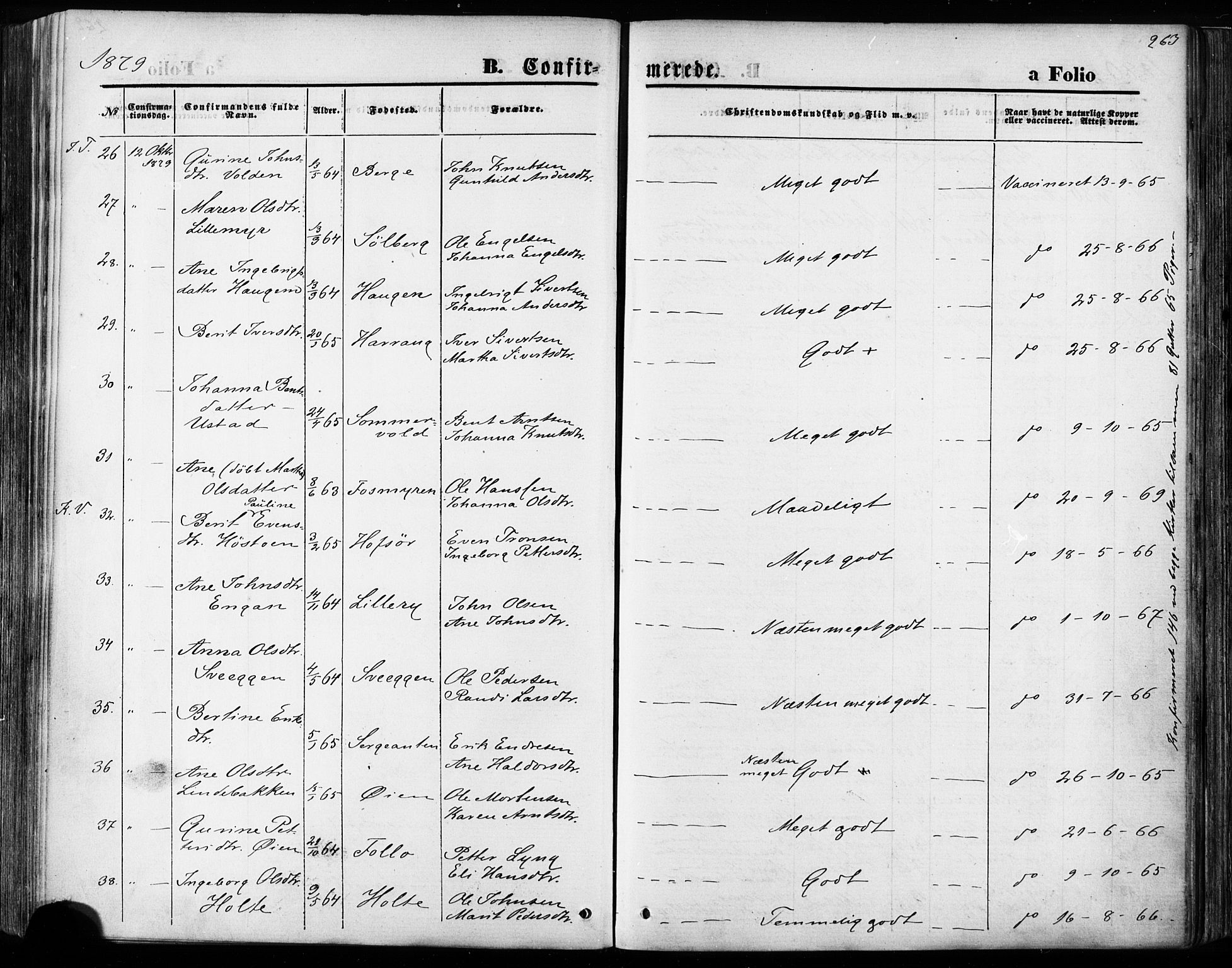 Ministerialprotokoller, klokkerbøker og fødselsregistre - Sør-Trøndelag, SAT/A-1456/668/L0807: Parish register (official) no. 668A07, 1870-1880, p. 263