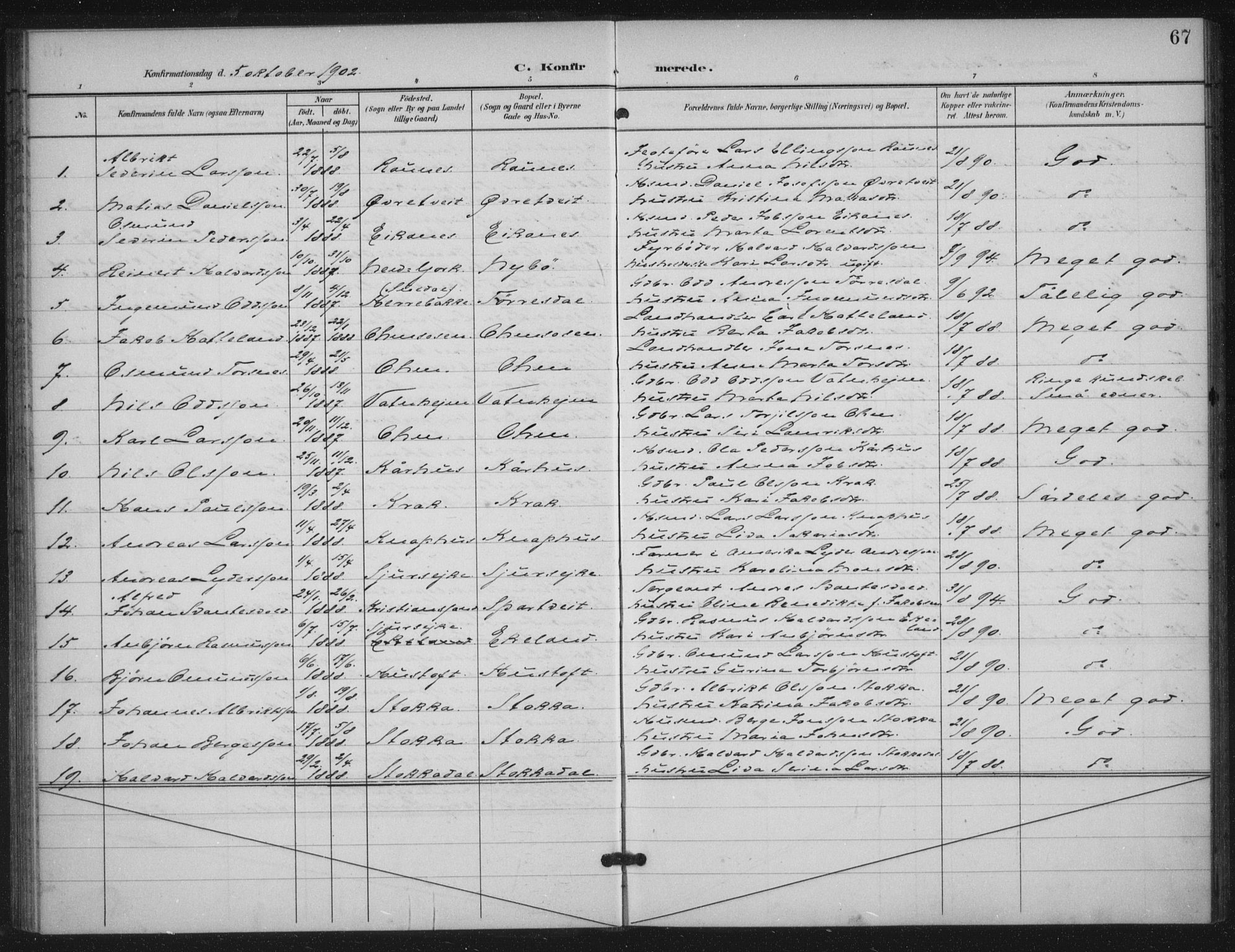 Skjold sokneprestkontor, SAST/A-101847/H/Ha/Haa/L0012: Parish register (official) no. A 12, 1899-1915, p. 67