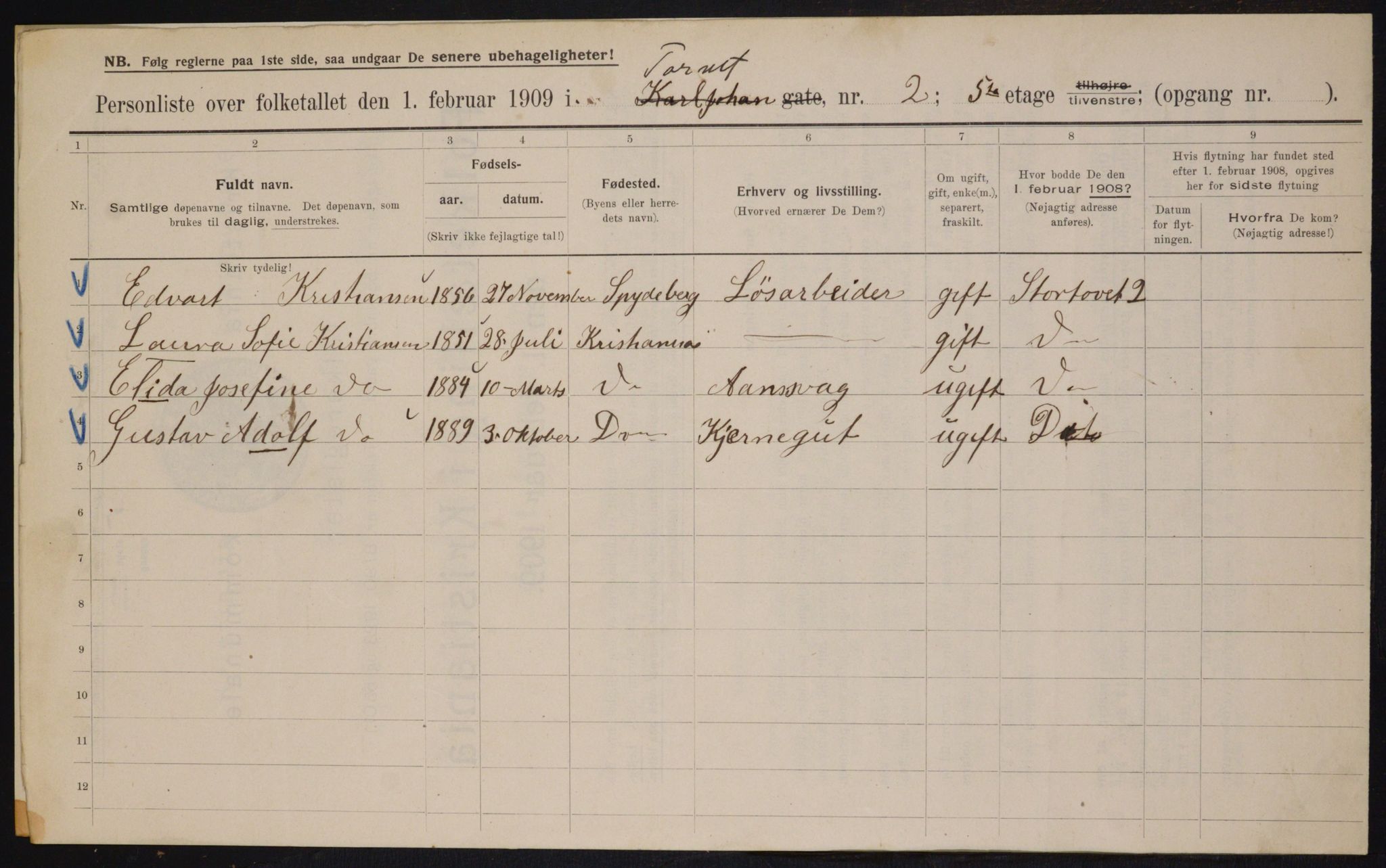 OBA, Municipal Census 1909 for Kristiania, 1909, p. 93687