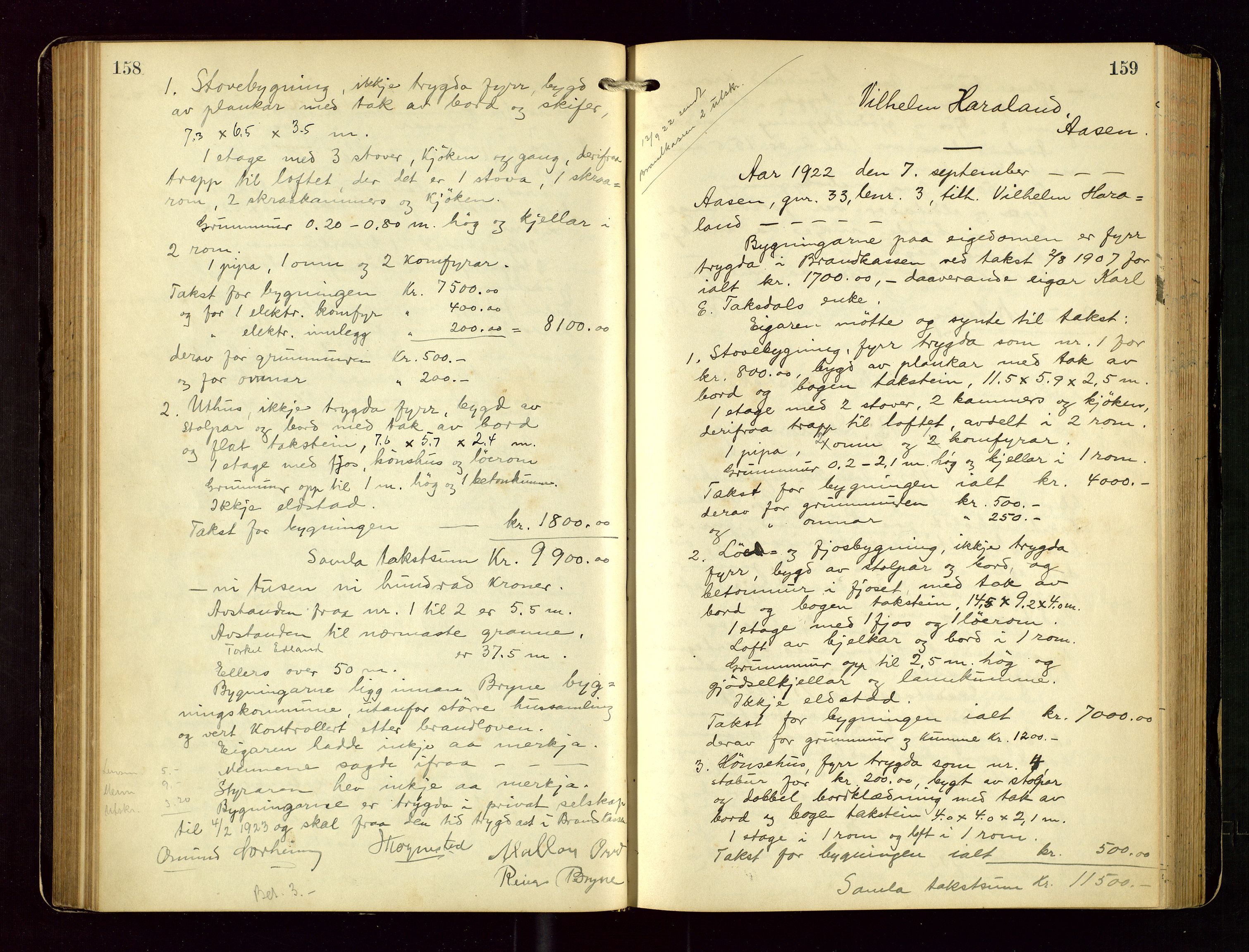 Time lensmannskontor, AV/SAST-A-100420/Goa/L0003: "Brandtakstprotokol", 1918-1944, p. 158-159
