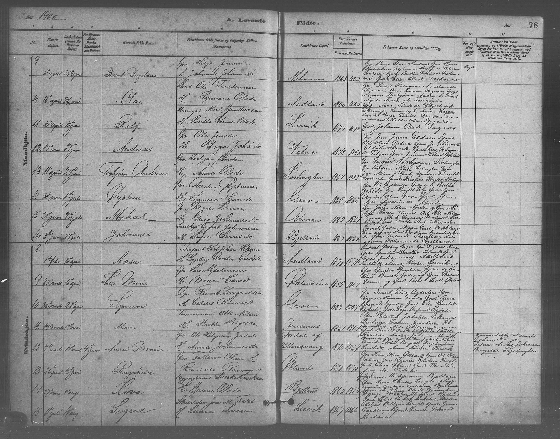 Stord sokneprestembete, SAB/A-78201/H/Hab: Parish register (copy) no. A 2, 1879-1909, p. 78