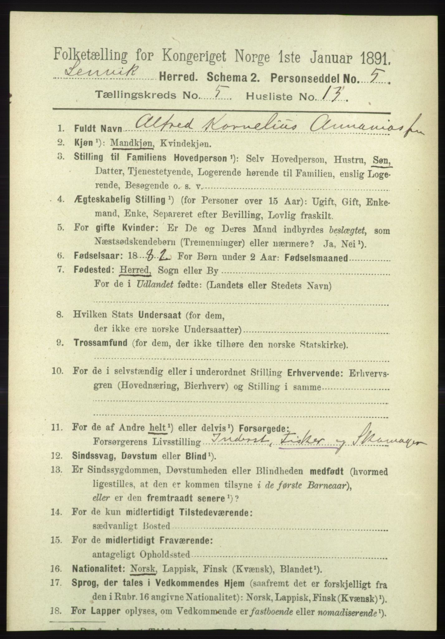 RA, 1891 census for 1931 Lenvik, 1891, p. 2630