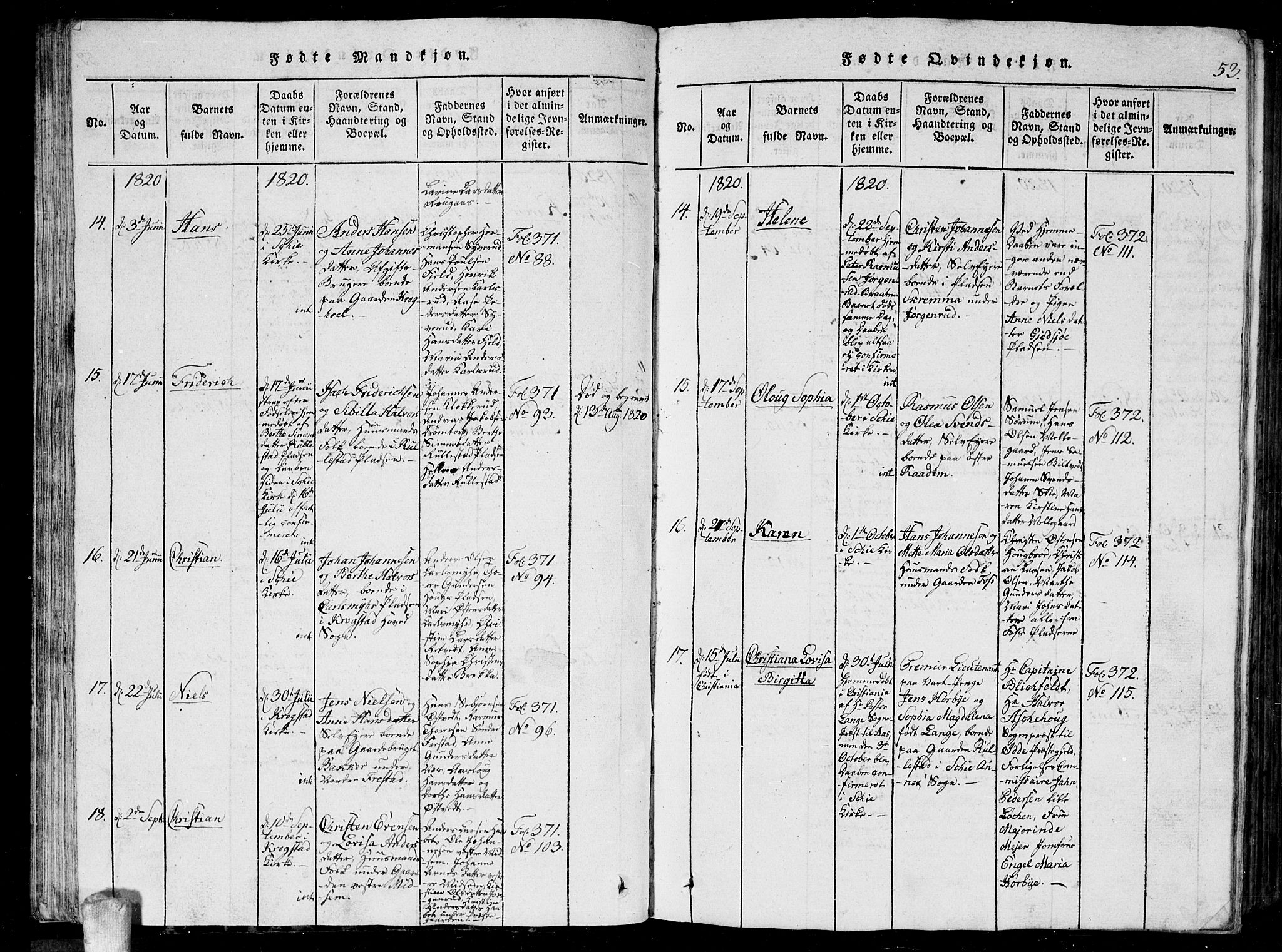 Kråkstad prestekontor Kirkebøker, AV/SAO-A-10125a/G/Ga/L0001: Parish register (copy) no. I 1, 1813-1824, p. 53