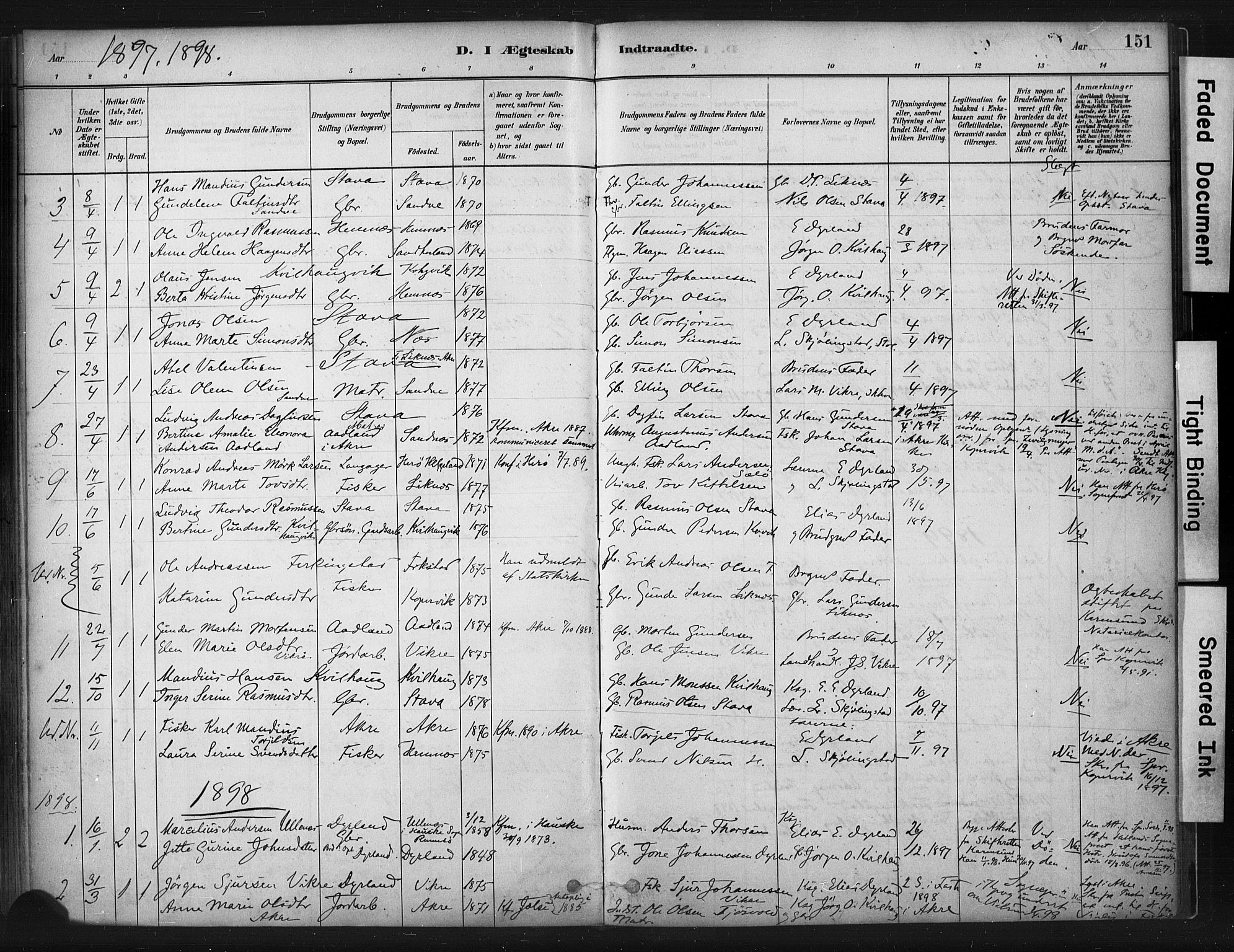 Skudenes sokneprestkontor, SAST/A -101849/H/Ha/Haa/L0010: Parish register (official) no. A 7, 1882-1912, p. 151
