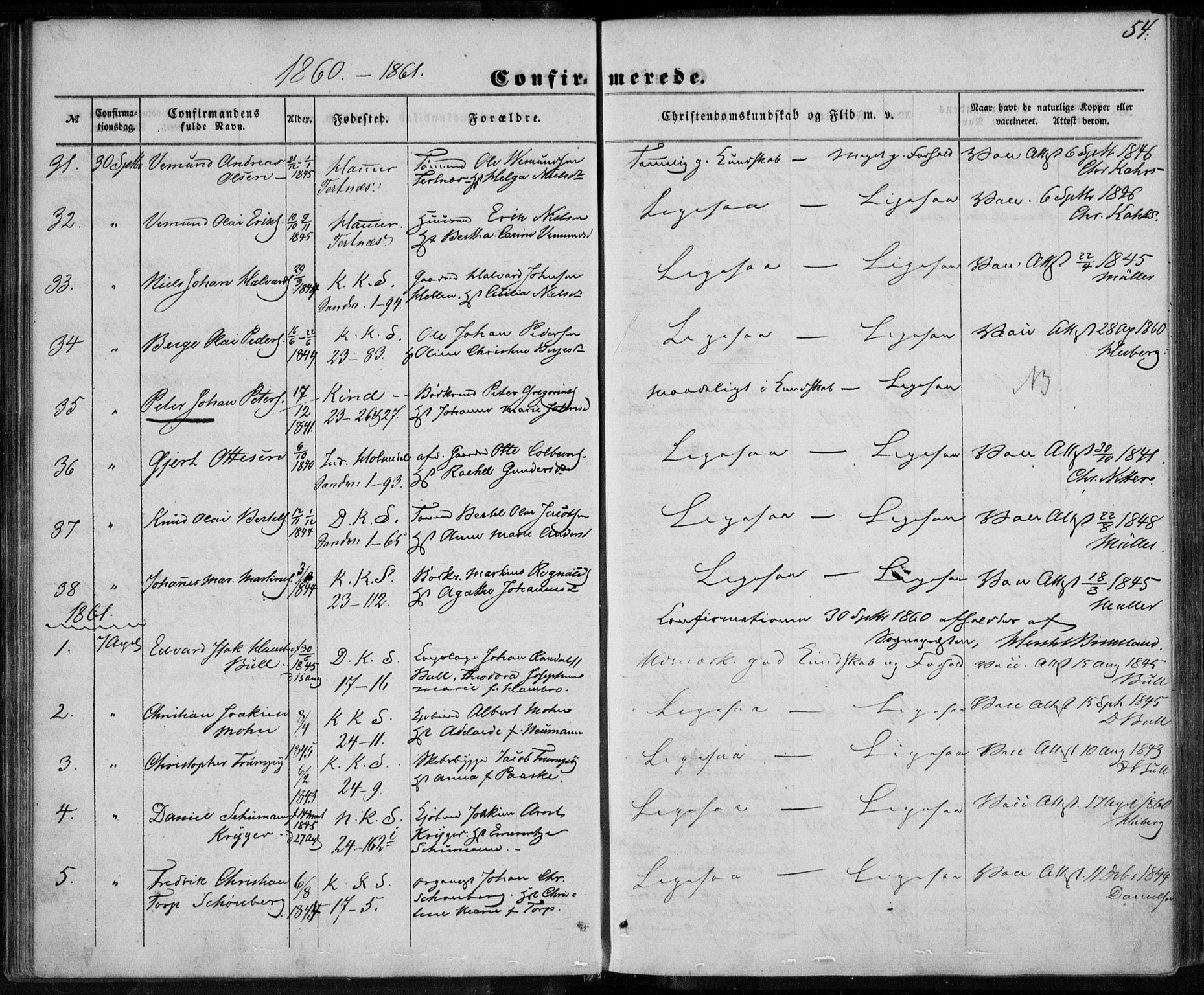 Korskirken sokneprestembete, SAB/A-76101/H/Haa/L0027: Parish register (official) no. C 3, 1854-1868, p. 54