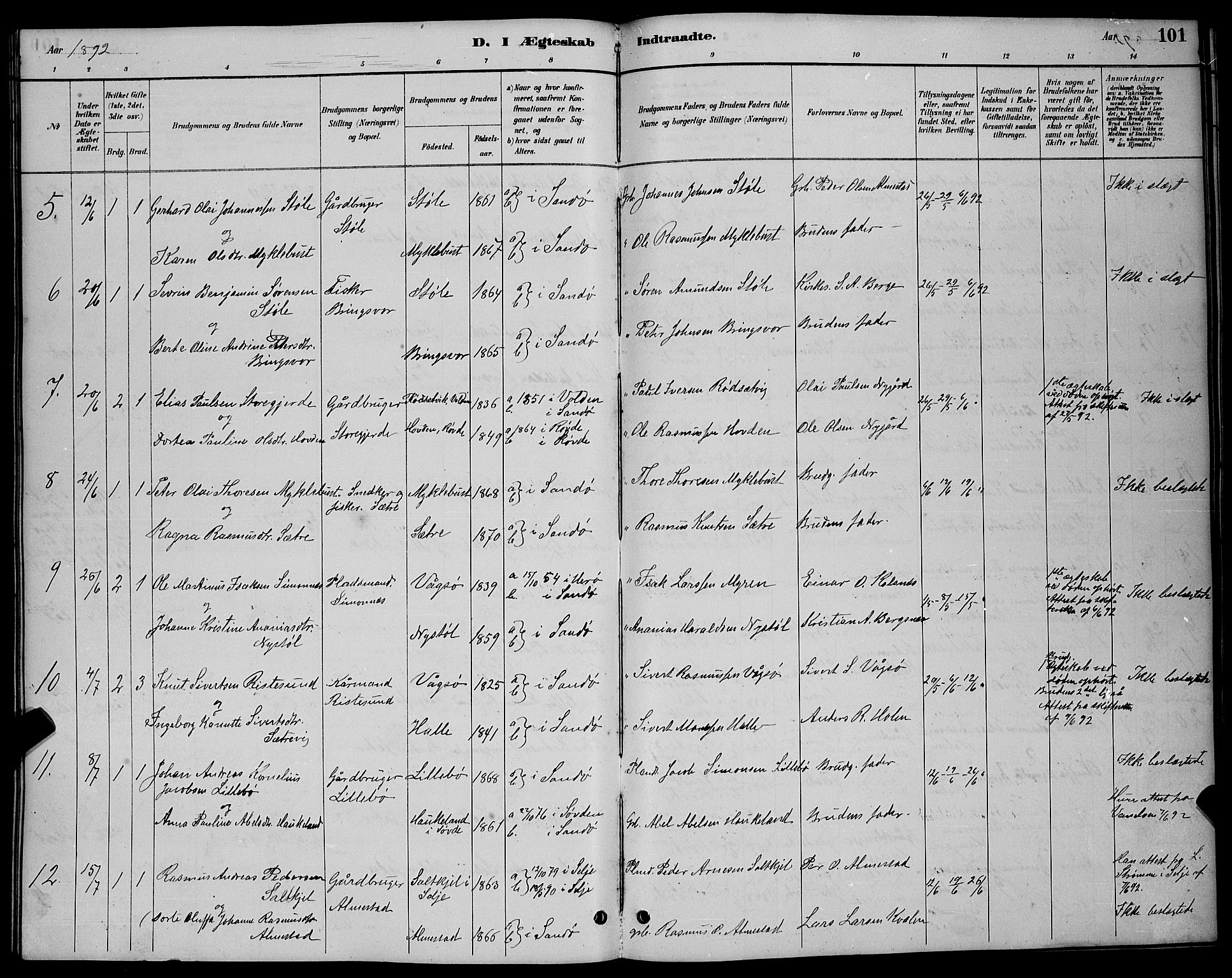 Ministerialprotokoller, klokkerbøker og fødselsregistre - Møre og Romsdal, AV/SAT-A-1454/503/L0048: Parish register (copy) no. 503C03, 1885-1893, p. 101