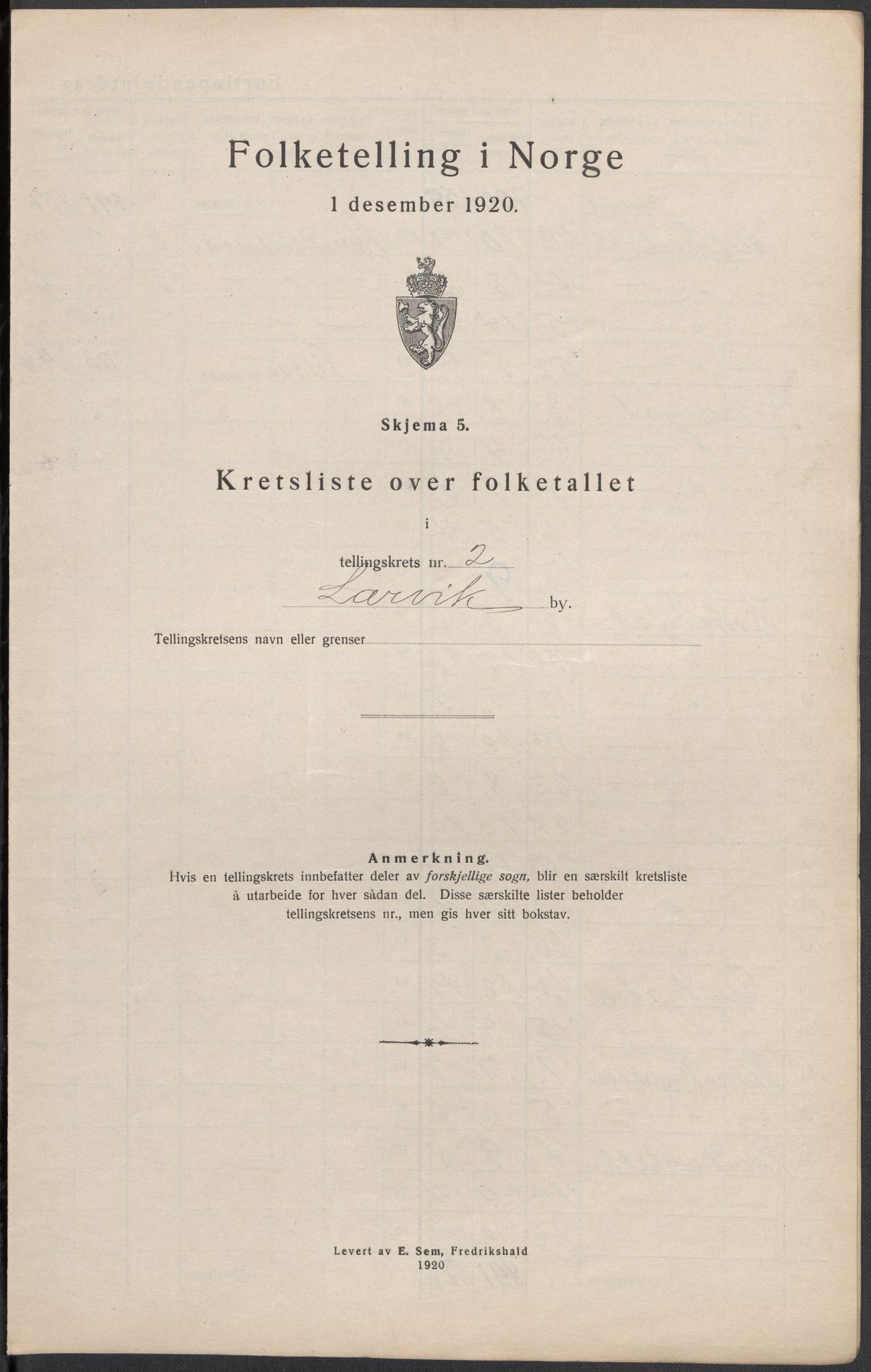 SAKO, 1920 census for Larvik, 1920, p. 14