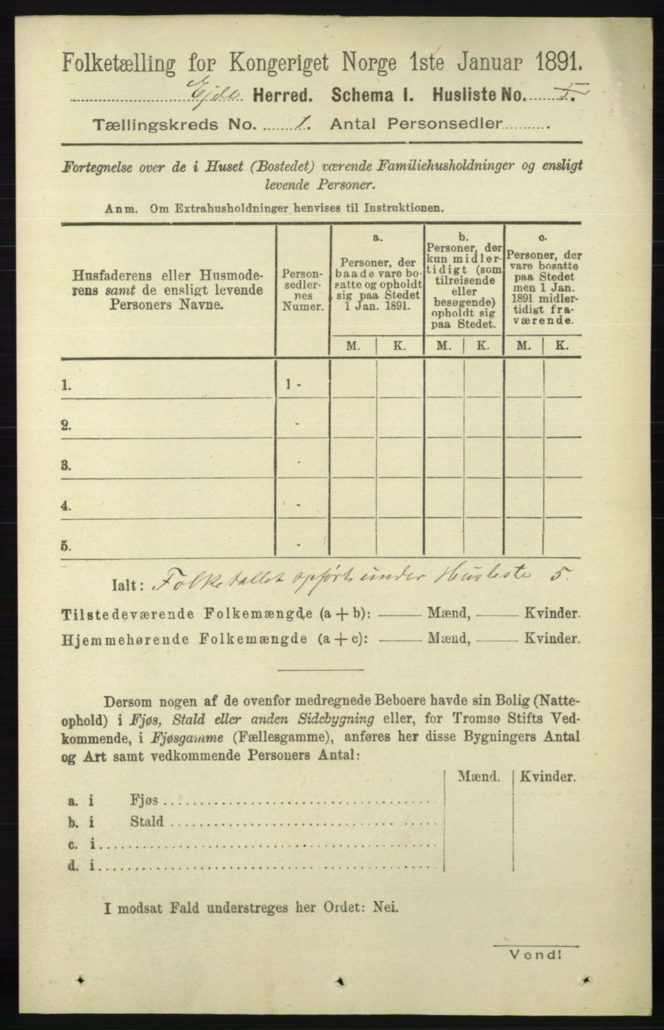 RA, 1891 census for 0925 Eide, 1891, p. 18