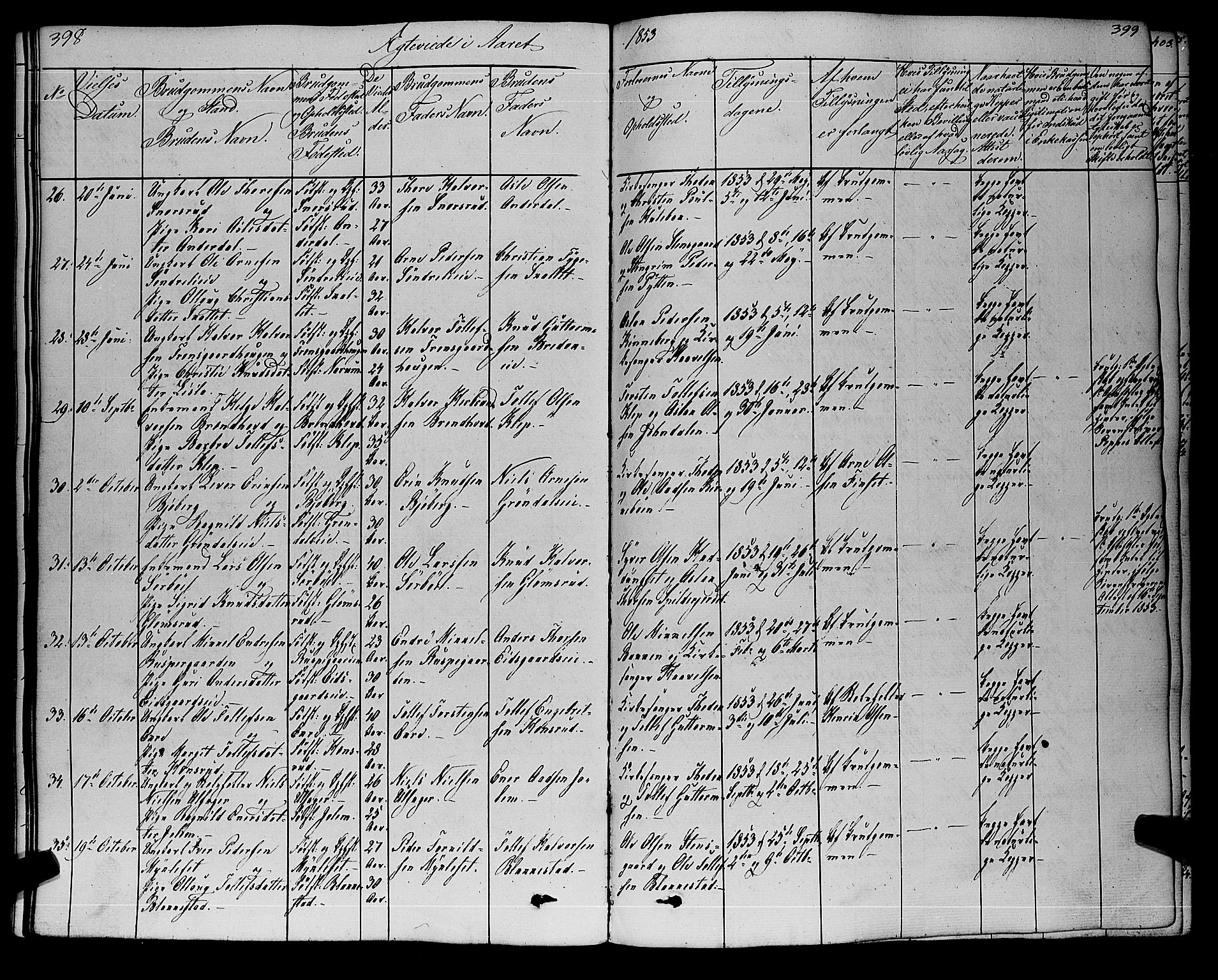 Gol kirkebøker, SAKO/A-226/F/Fa/L0002: Parish register (official) no. I 2, 1837-1863, p. 398-399