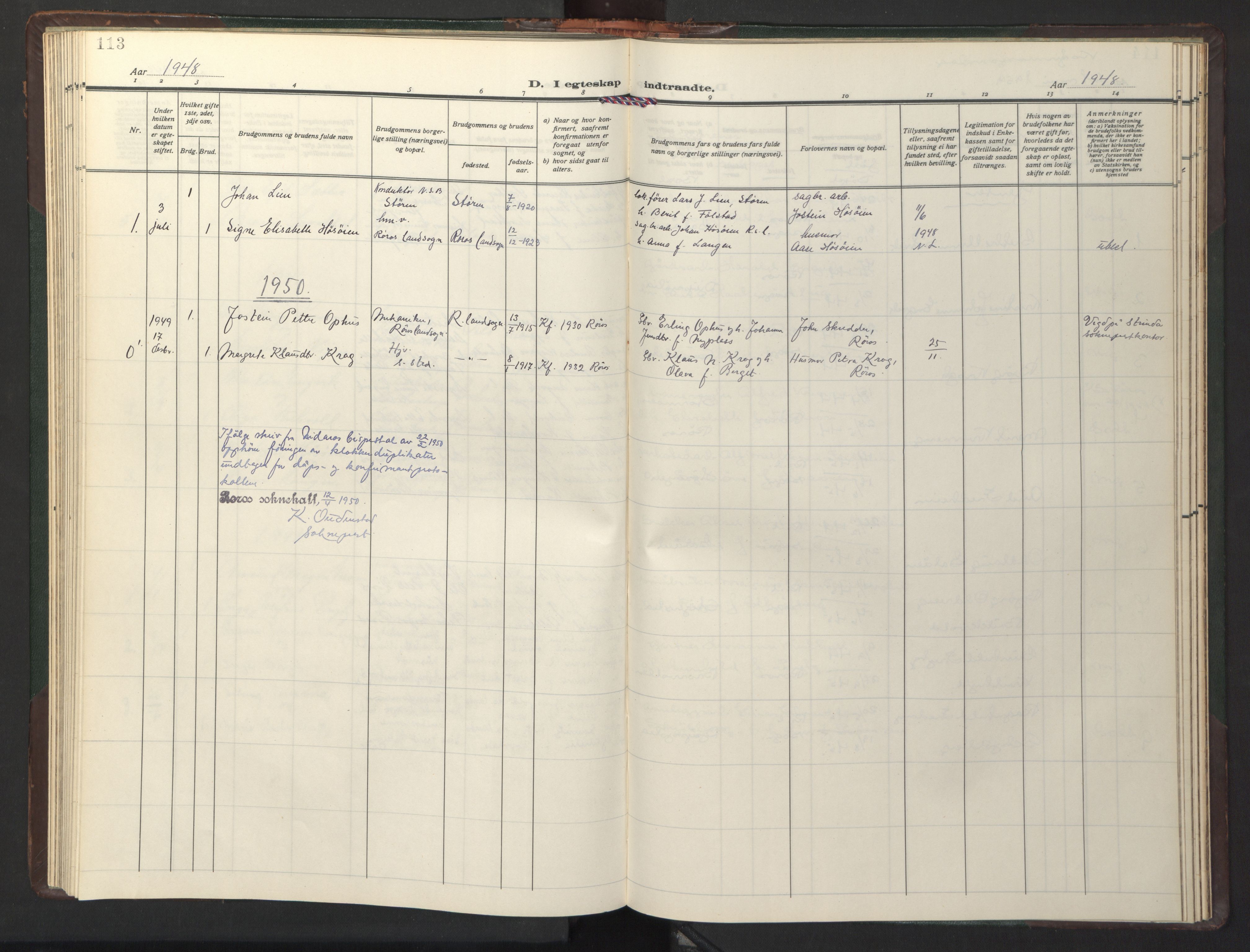 Ministerialprotokoller, klokkerbøker og fødselsregistre - Sør-Trøndelag, SAT/A-1456/681/L0944: Parish register (copy) no. 681C08, 1926-1954, p. 113