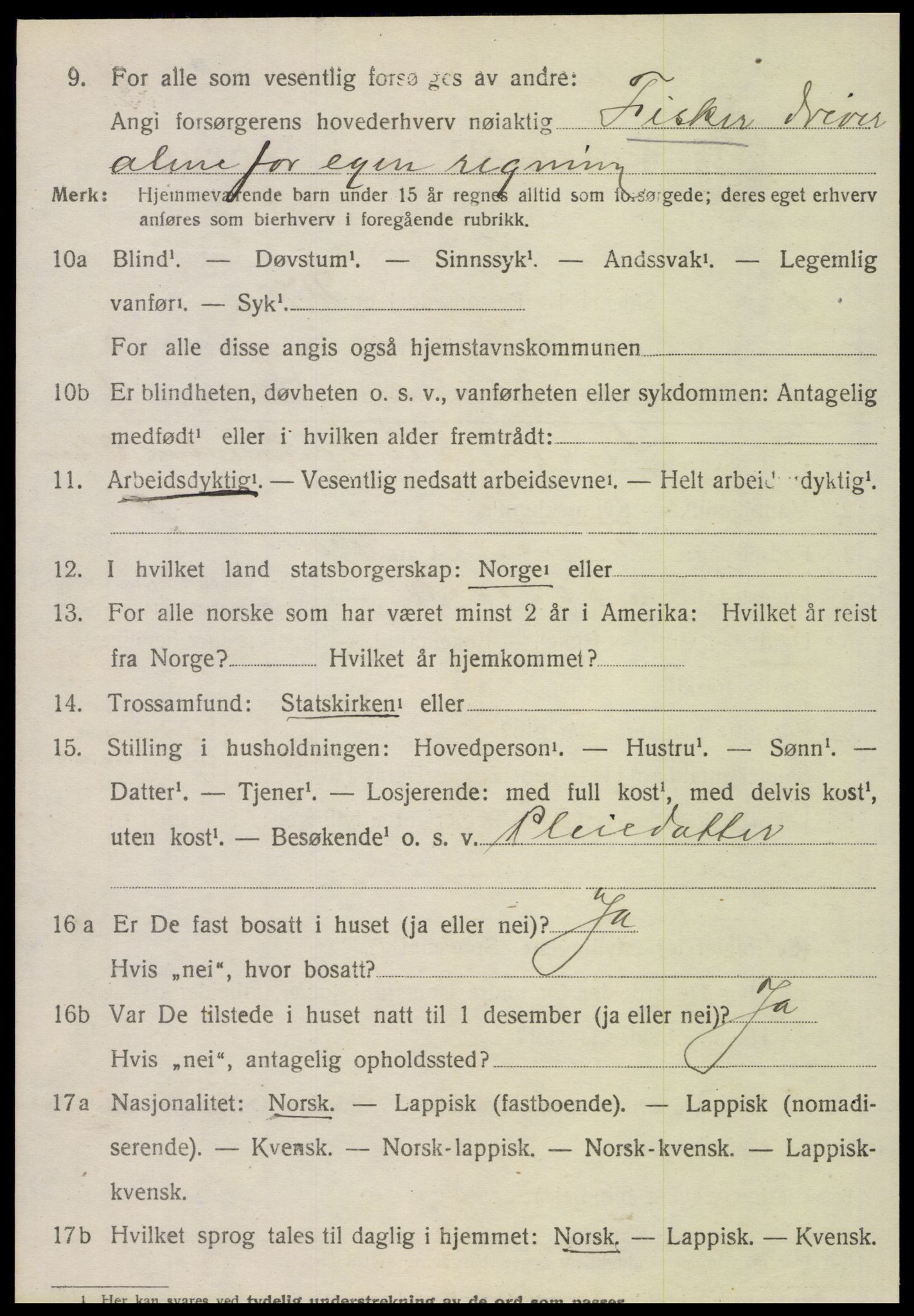 SAT, 1920 census for Nordvik, 1920, p. 2217