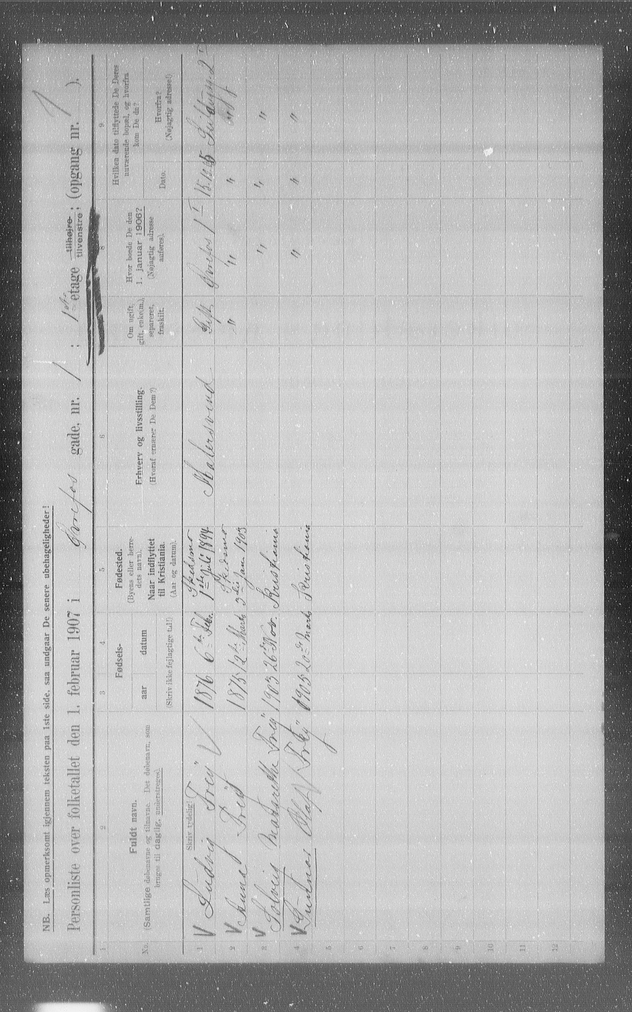 OBA, Municipal Census 1907 for Kristiania, 1907, p. 66104