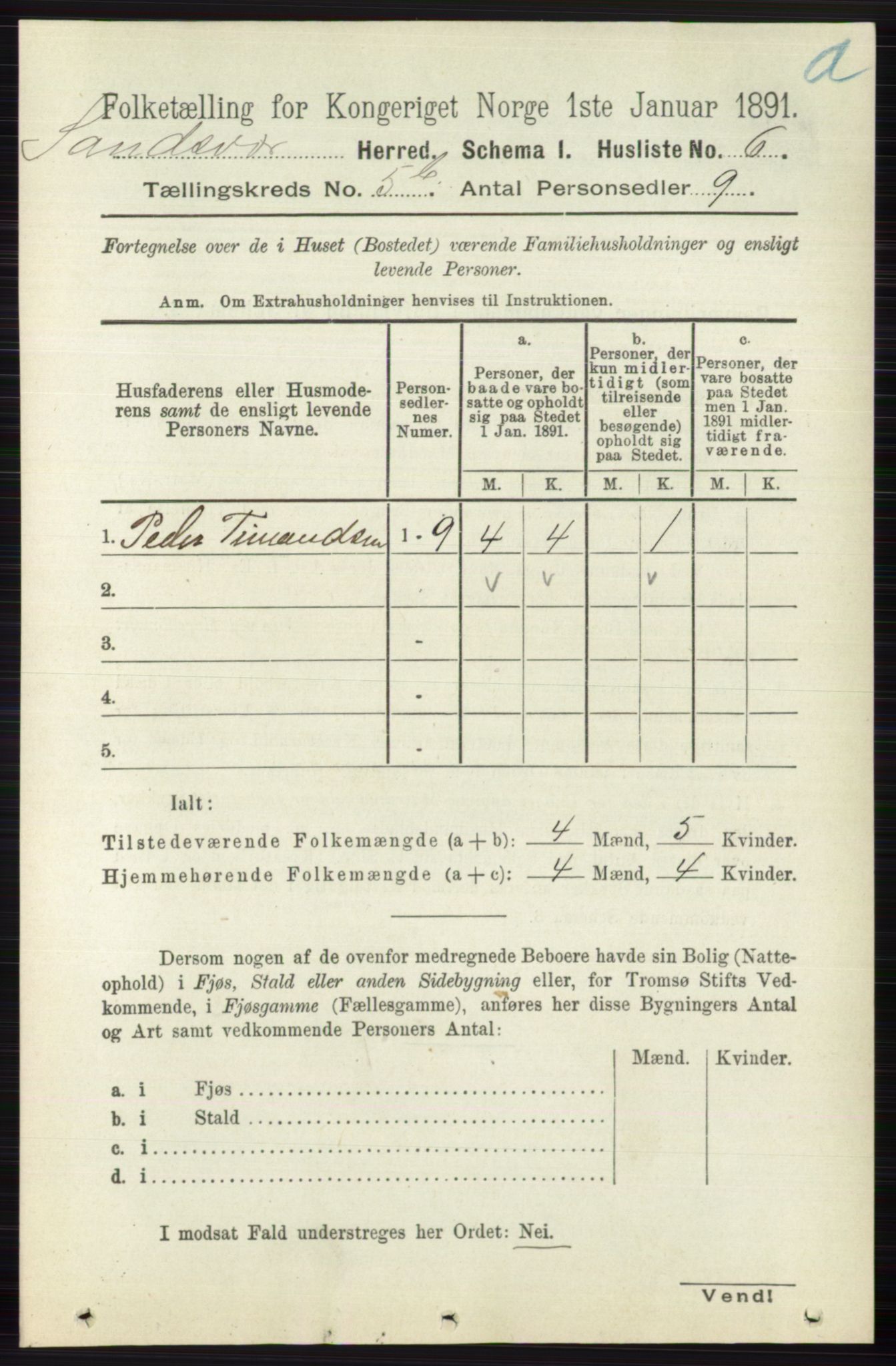 RA, 1891 census for 0629 Sandsvær, 1891, p. 2685