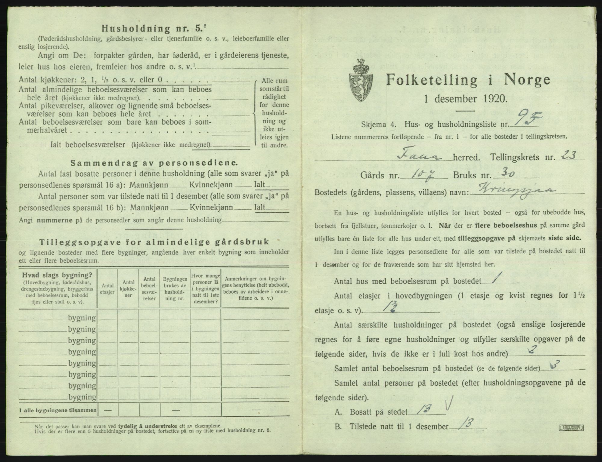 SAB, 1920 census for Fana, 1920, p. 3508