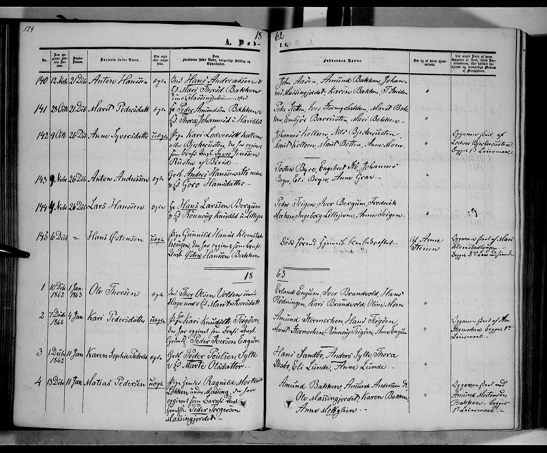 Nord-Fron prestekontor, SAH/PREST-080/H/Ha/Haa/L0001: Parish register (official) no. 1, 1851-1864, p. 129