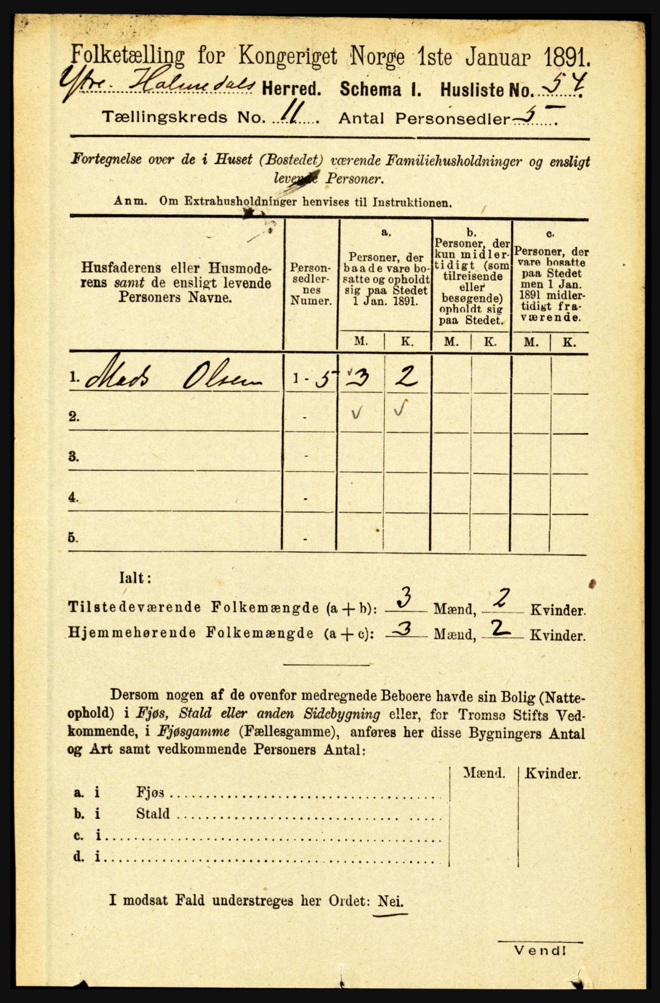 RA, 1891 census for 1429 Ytre Holmedal, 1891, p. 2781