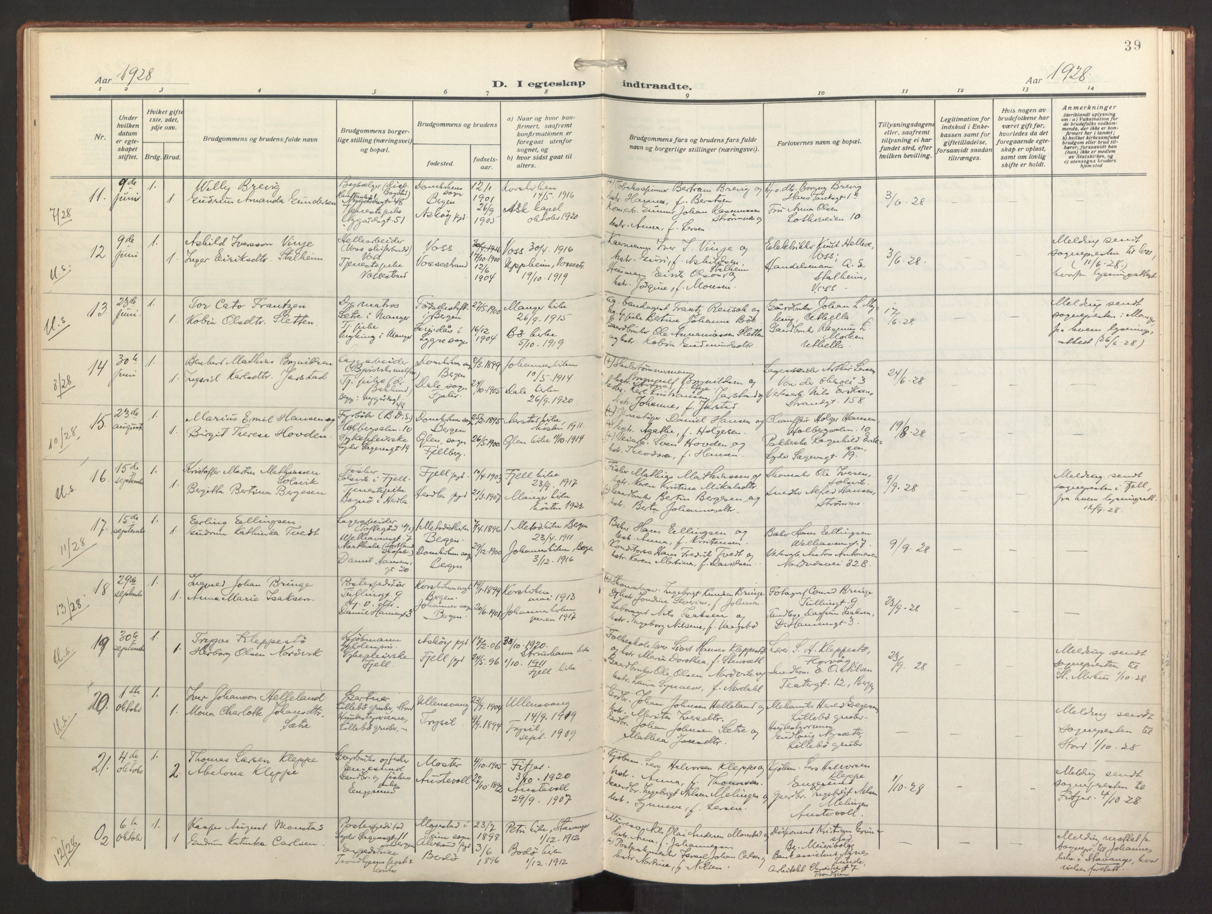 St. Jacob sokneprestembete, AV/SAB-A-78001/H/Haa/L0005: Parish register (official) no. C 1, 1917-1951, p. 39