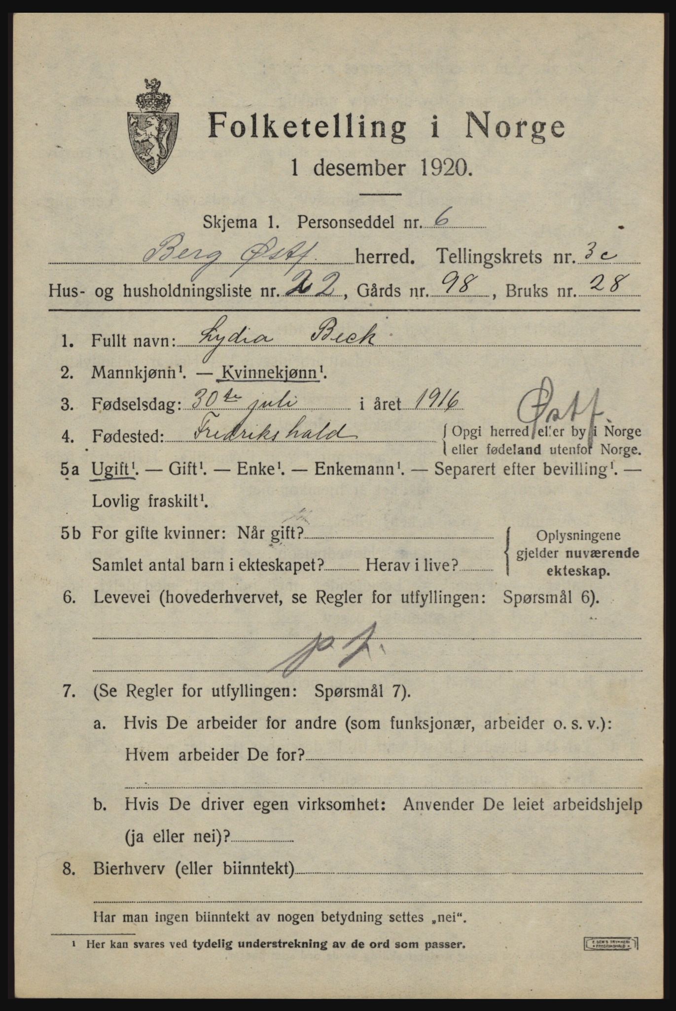 SAO, 1920 census for Berg, 1920, p. 7345