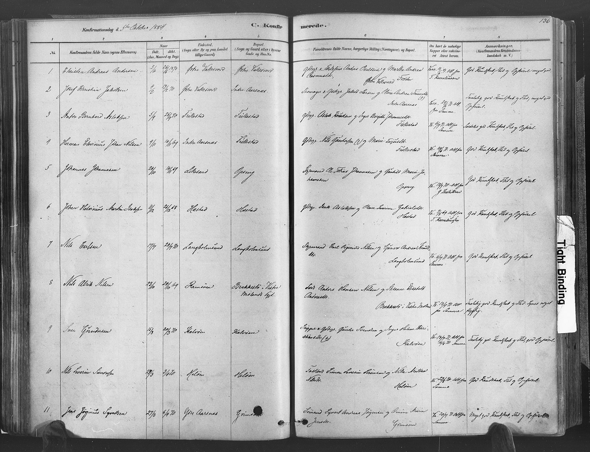 Høvåg sokneprestkontor, SAK/1111-0025/F/Fa/L0005: Parish register (official) no. A 5, 1878-1893, p. 136