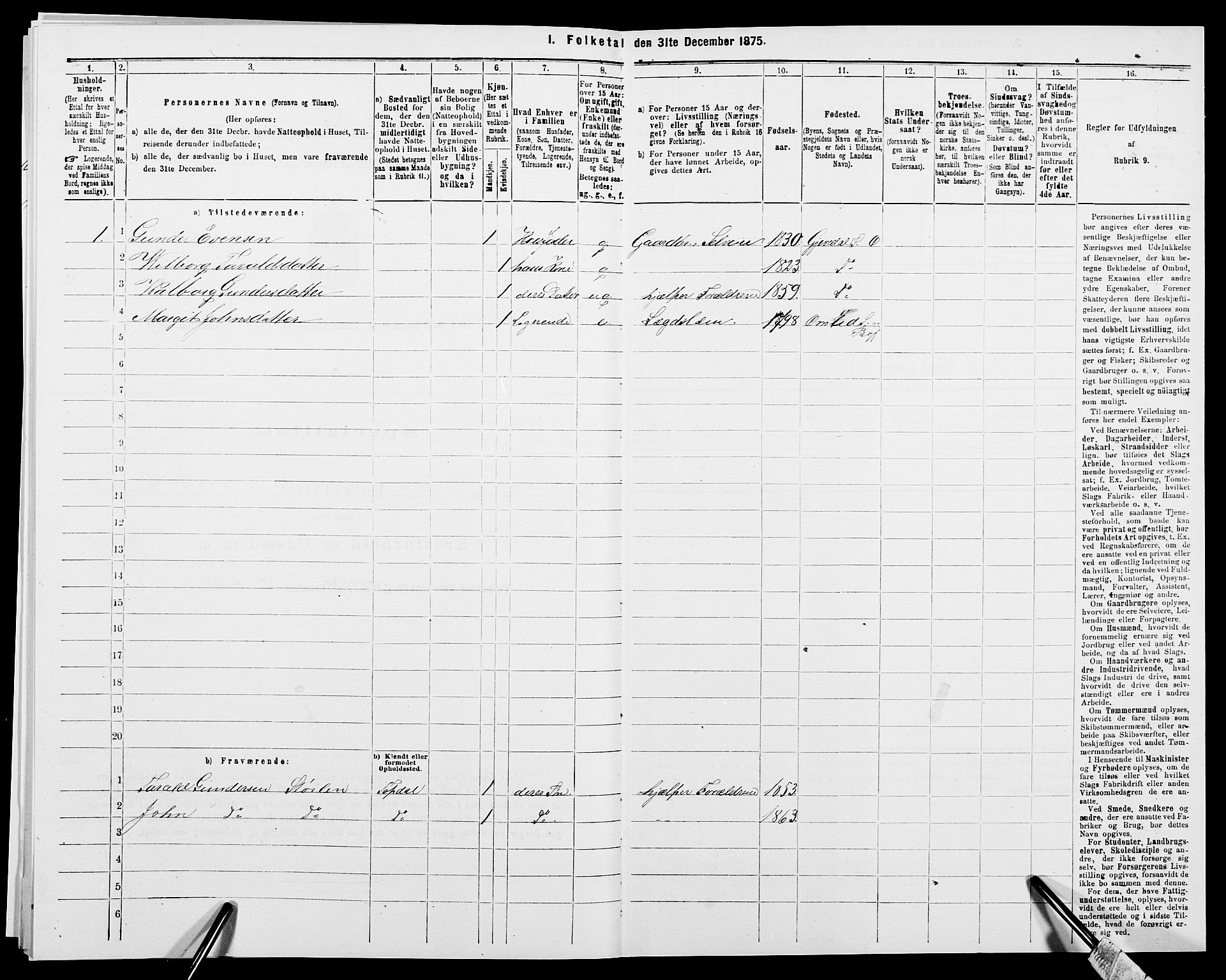 SAK, 1875 census for 0929P Åmli, 1875, p. 173