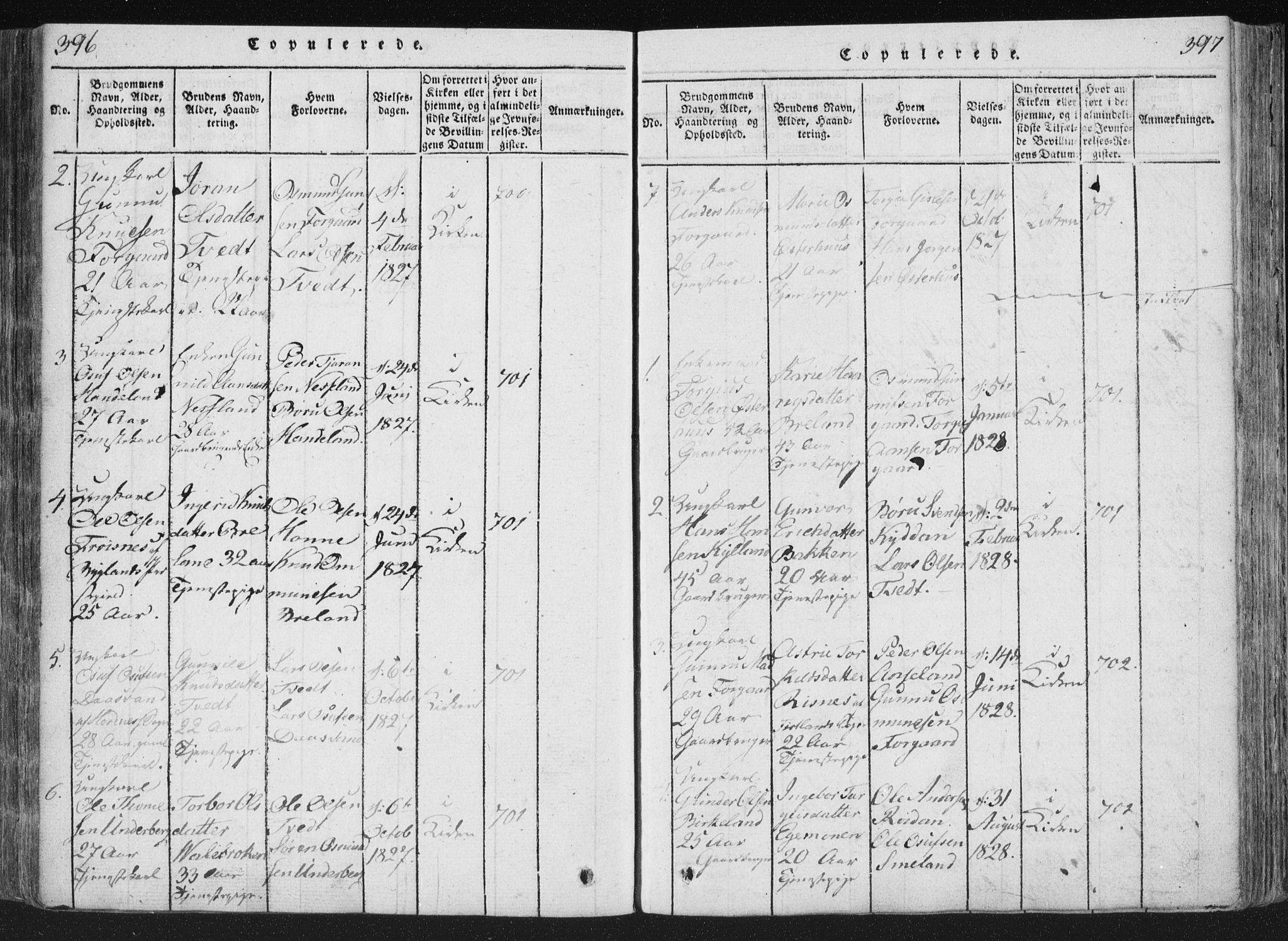 Åseral sokneprestkontor, AV/SAK-1111-0051/F/Fa/L0001: Parish register (official) no. A 1, 1815-1853, p. 396-397