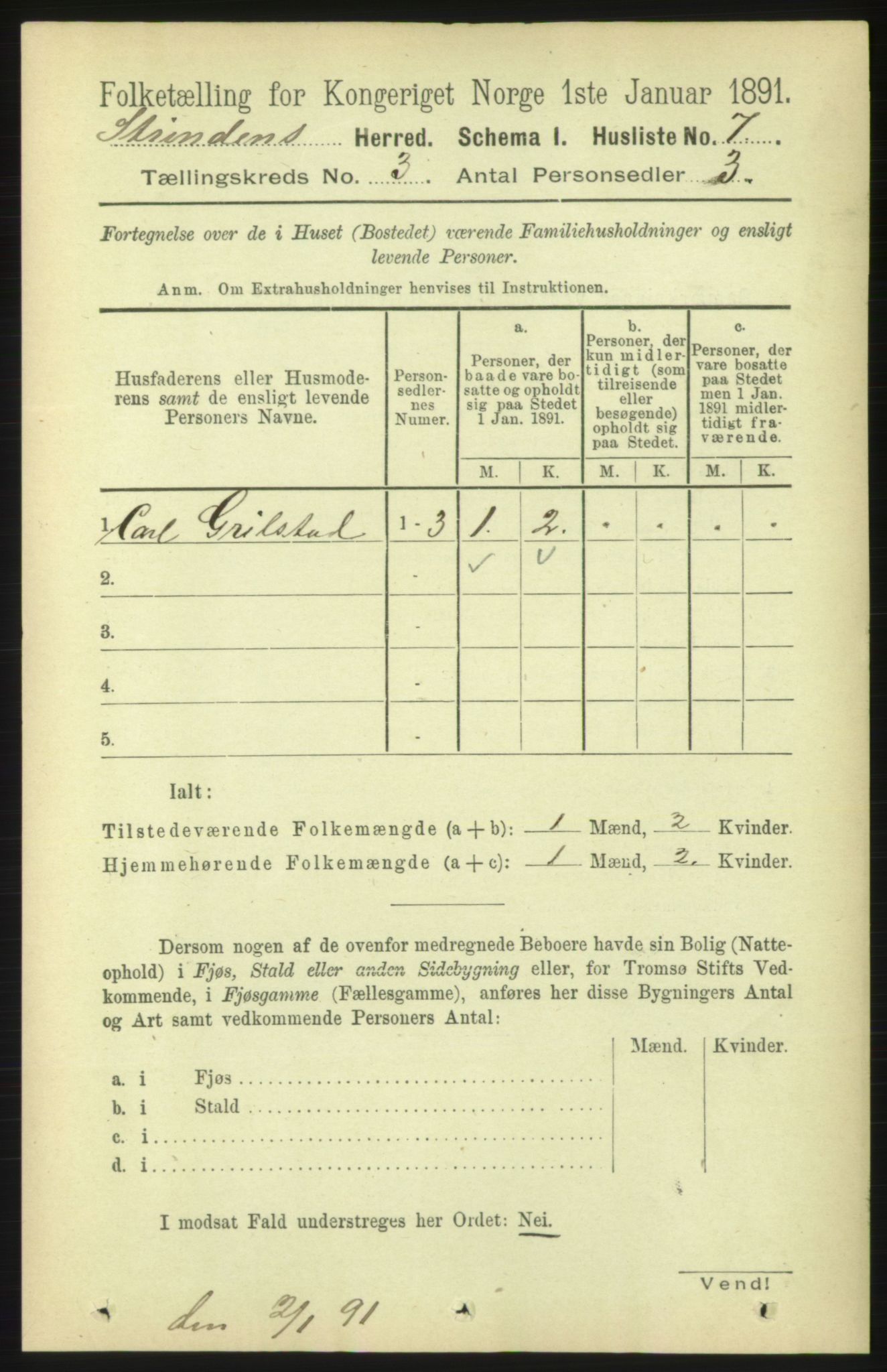 RA, 1891 census for 1660 Strinda, 1891, p. 1916