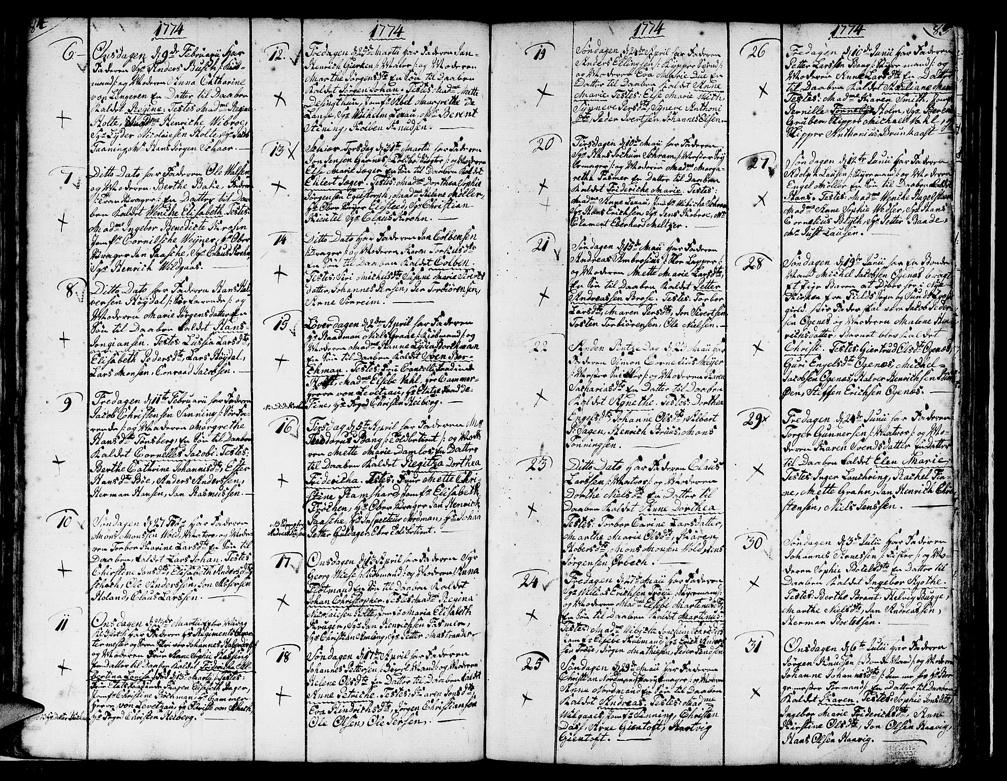 Nykirken Sokneprestembete, SAB/A-77101/H/Haa/L0004: Parish register (official) no. A 4, 1765-1775, p. 84-85