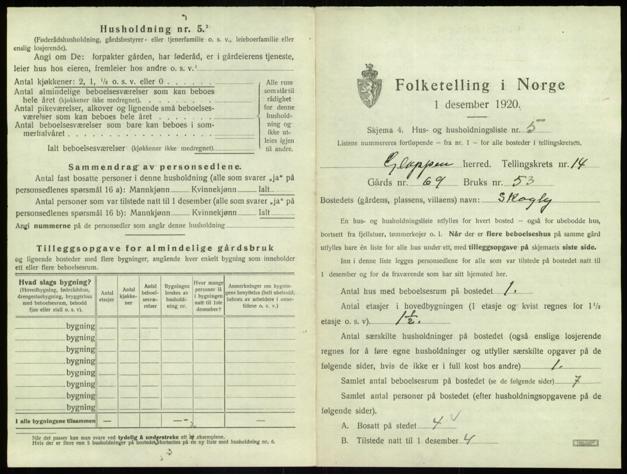 SAB, 1920 census for Gloppen, 1920, p. 922