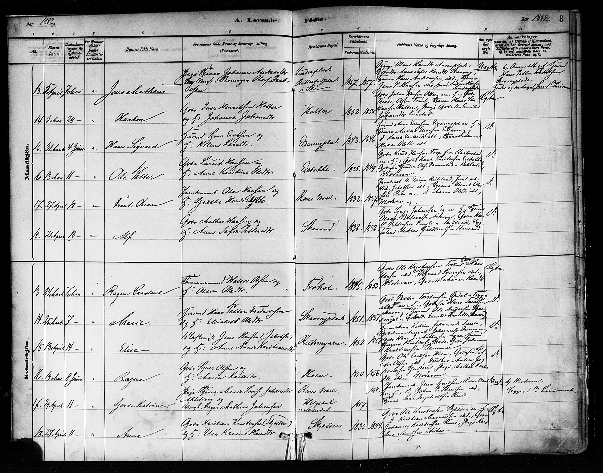 Askim prestekontor Kirkebøker, AV/SAO-A-10900/F/Fa/L0007: Parish register (official) no. 7, 1882-1897, p. 3