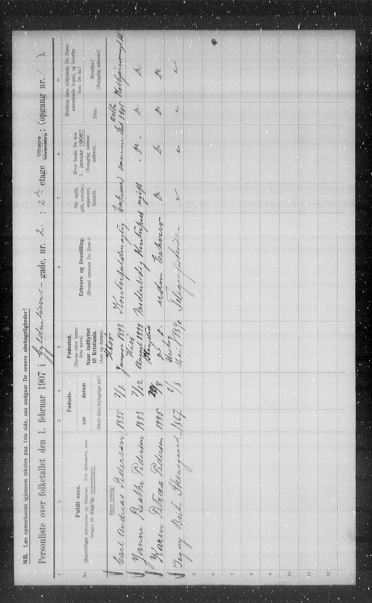 OBA, Municipal Census 1907 for Kristiania, 1907, p. 16643