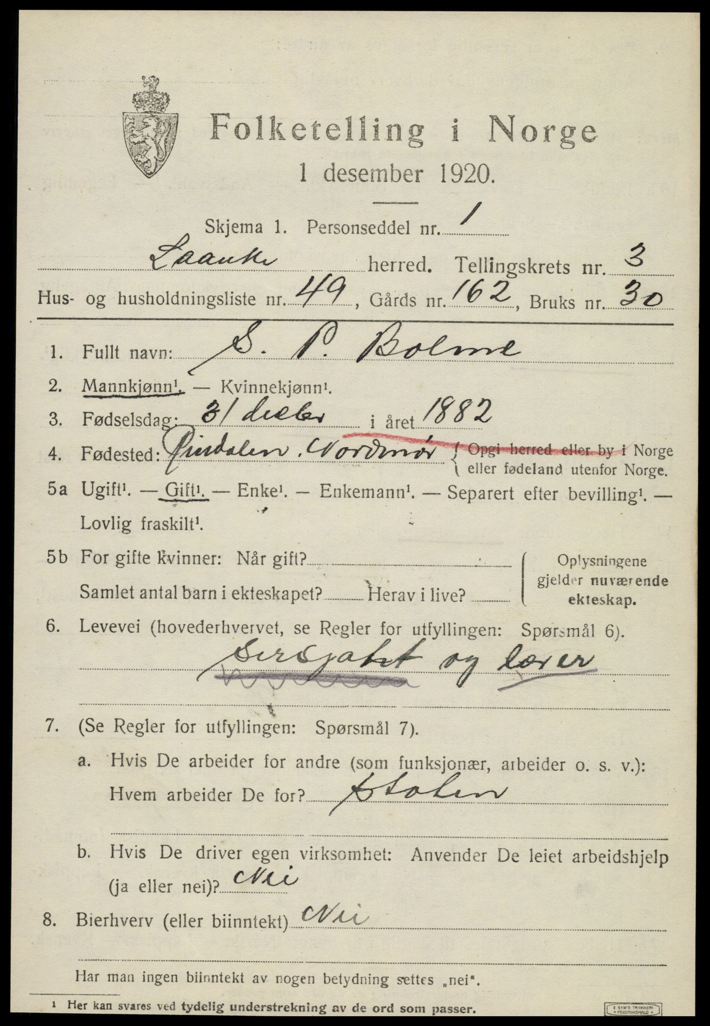 SAT, 1920 census for Lånke, 1920, p. 2282