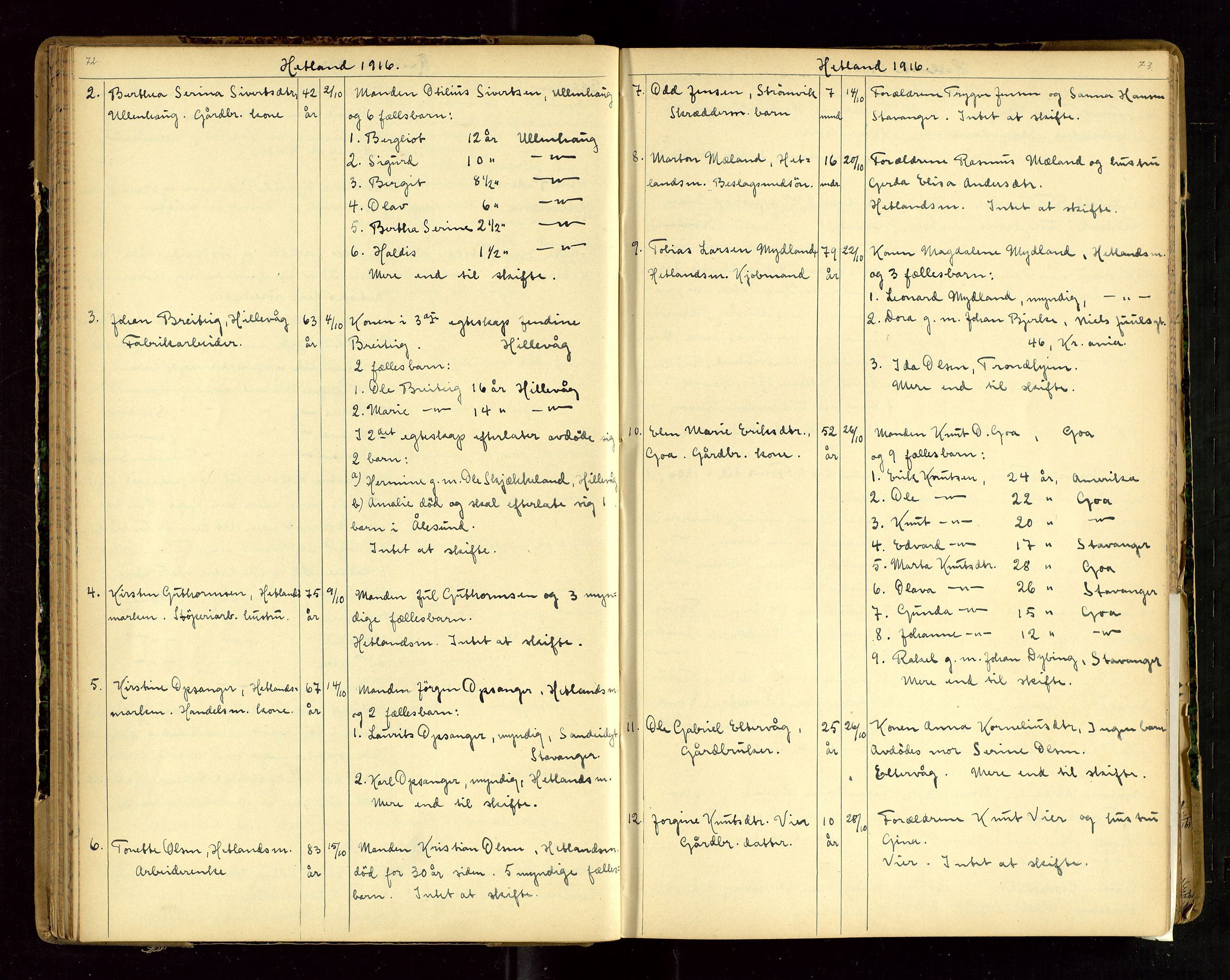 Jæren sorenskriveri, SAST/A-100310/01/5/52/52B/L0003: DØDSFALLPROTOKOLL, 1910-1916, p. 72-73