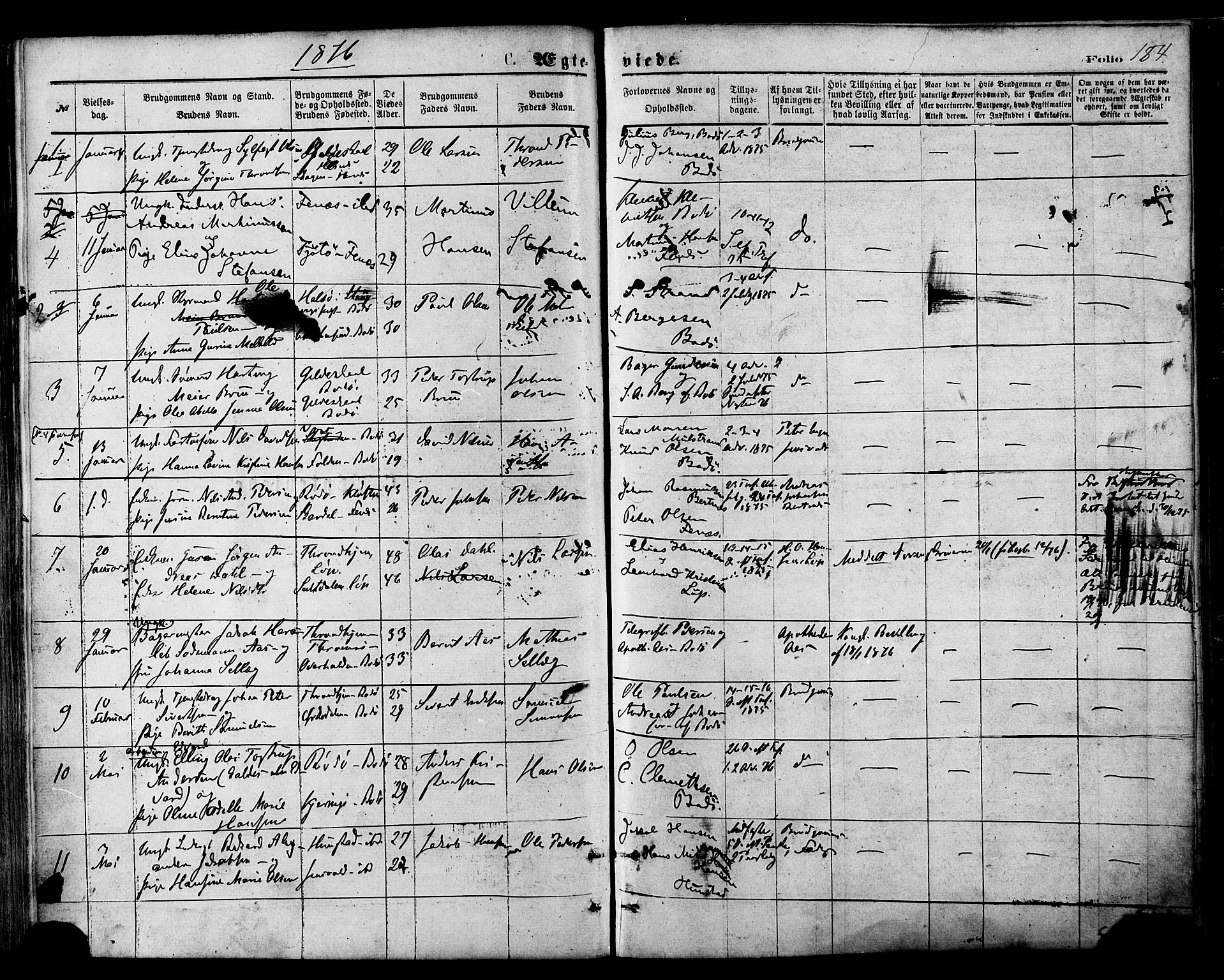 Ministerialprotokoller, klokkerbøker og fødselsregistre - Nordland, SAT/A-1459/801/L0009: Parish register (official) no. 801A09, 1876-1883, p. 184