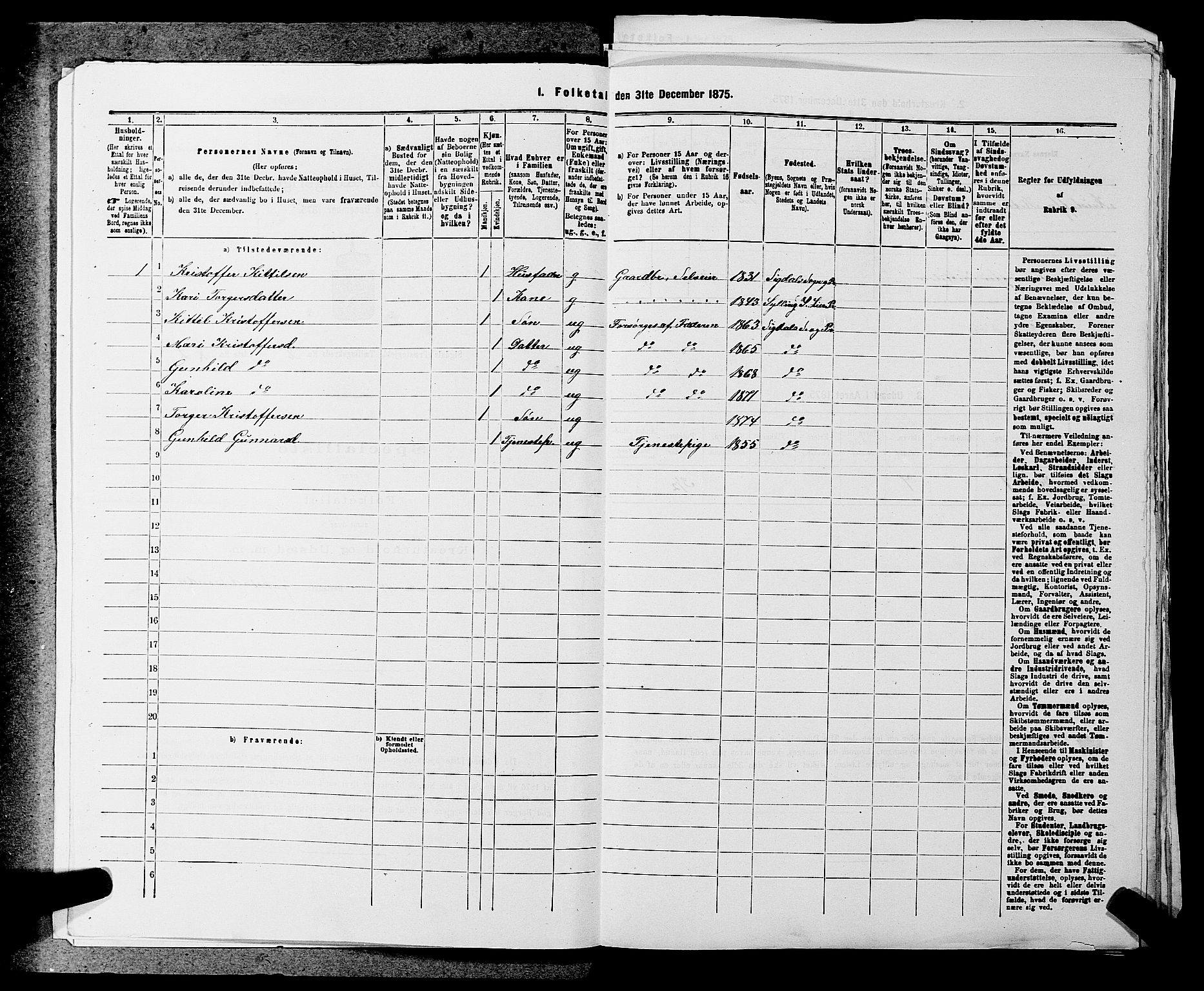 SAKO, 1875 census for 0621P Sigdal, 1875, p. 314