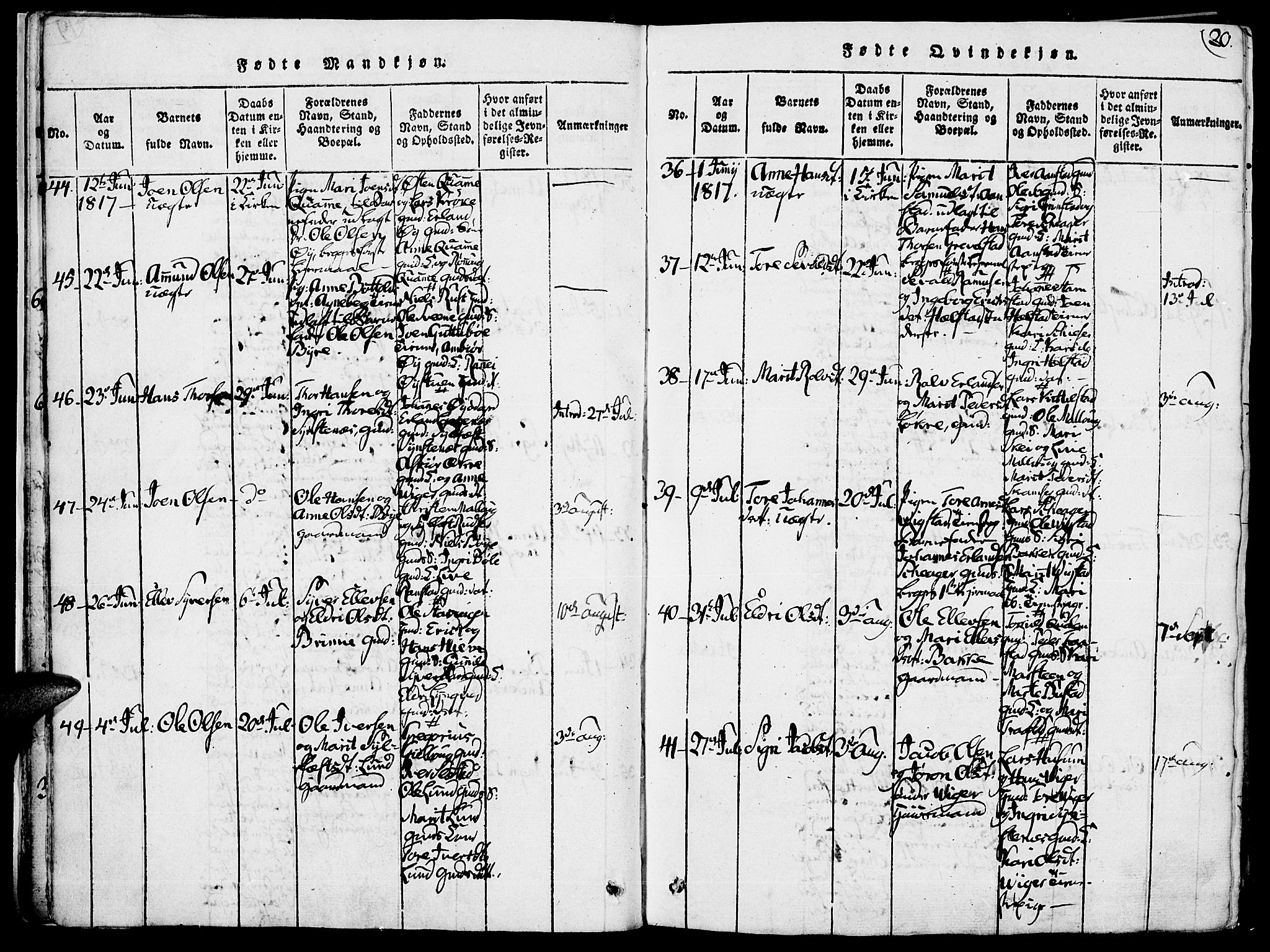 Lom prestekontor, AV/SAH-PREST-070/K/L0004: Parish register (official) no. 4, 1815-1825, p. 20