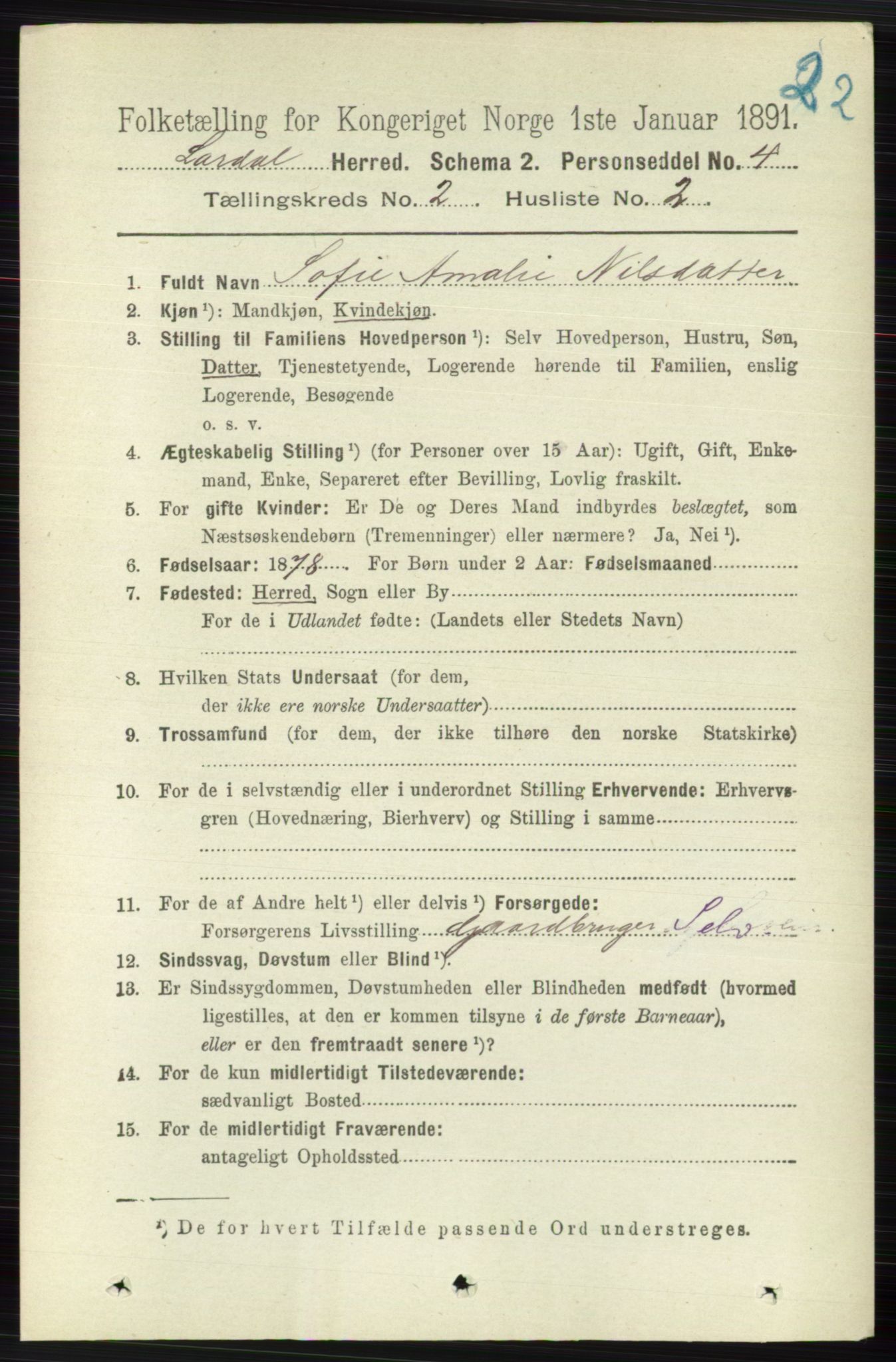 RA, 1891 census for 0728 Lardal, 1891, p. 735